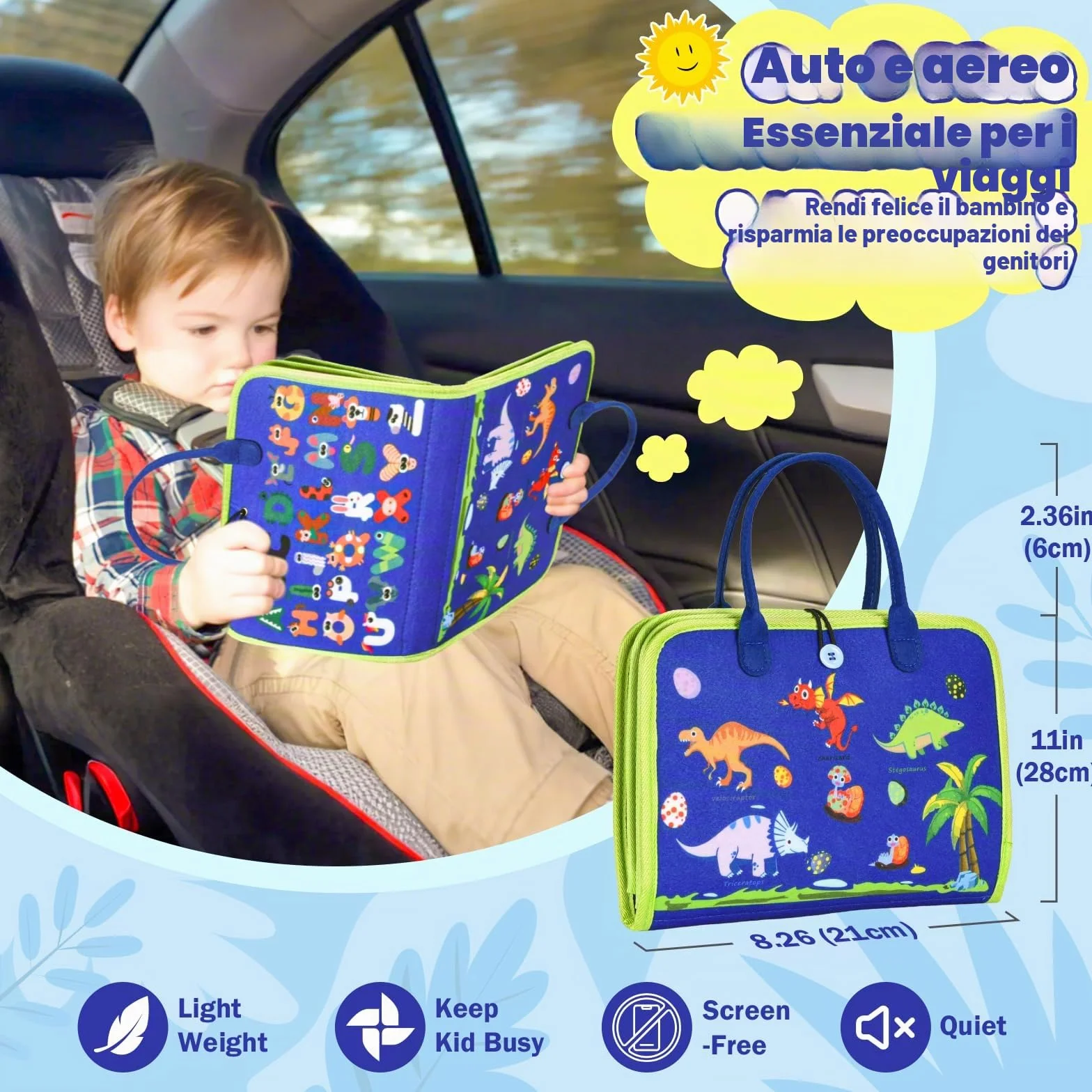 Asten Busy Board Giocattoli Montessori, Libri Busy per Bambini Piccoli, Tavola Sensoriale Libro di Attività Educative Silenziose per Bambini Piccoli, Giocattoli da Viaggio per Bambini per Aereo Auto