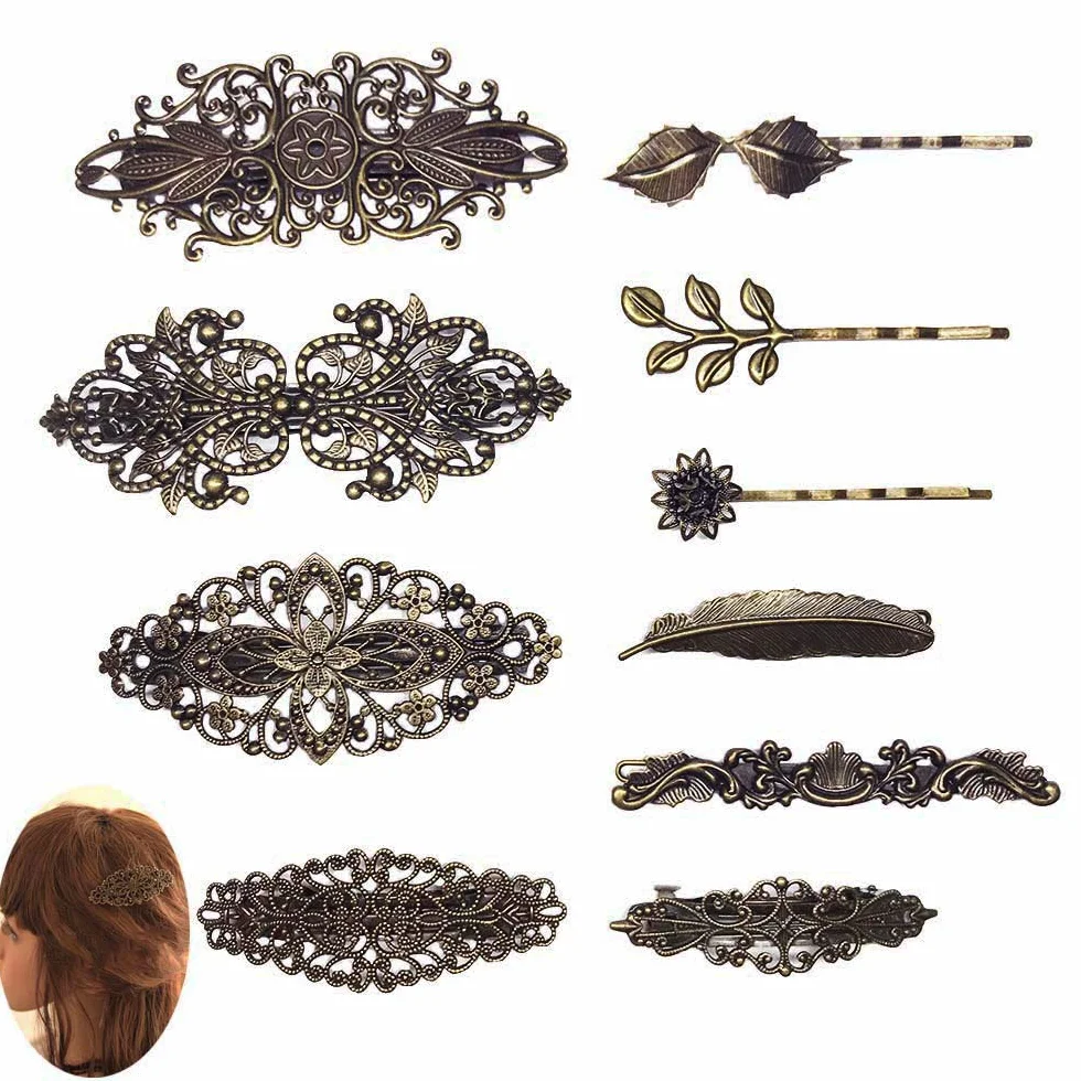 10PCS Fermagli per Capelli Laterali in Lega di Metallo Mollette antiche Porta Coda di Cavallo per Donne Ragazze Acconciatura Spessa Accessori per Capelli Accessori per Capelli - Bronzo