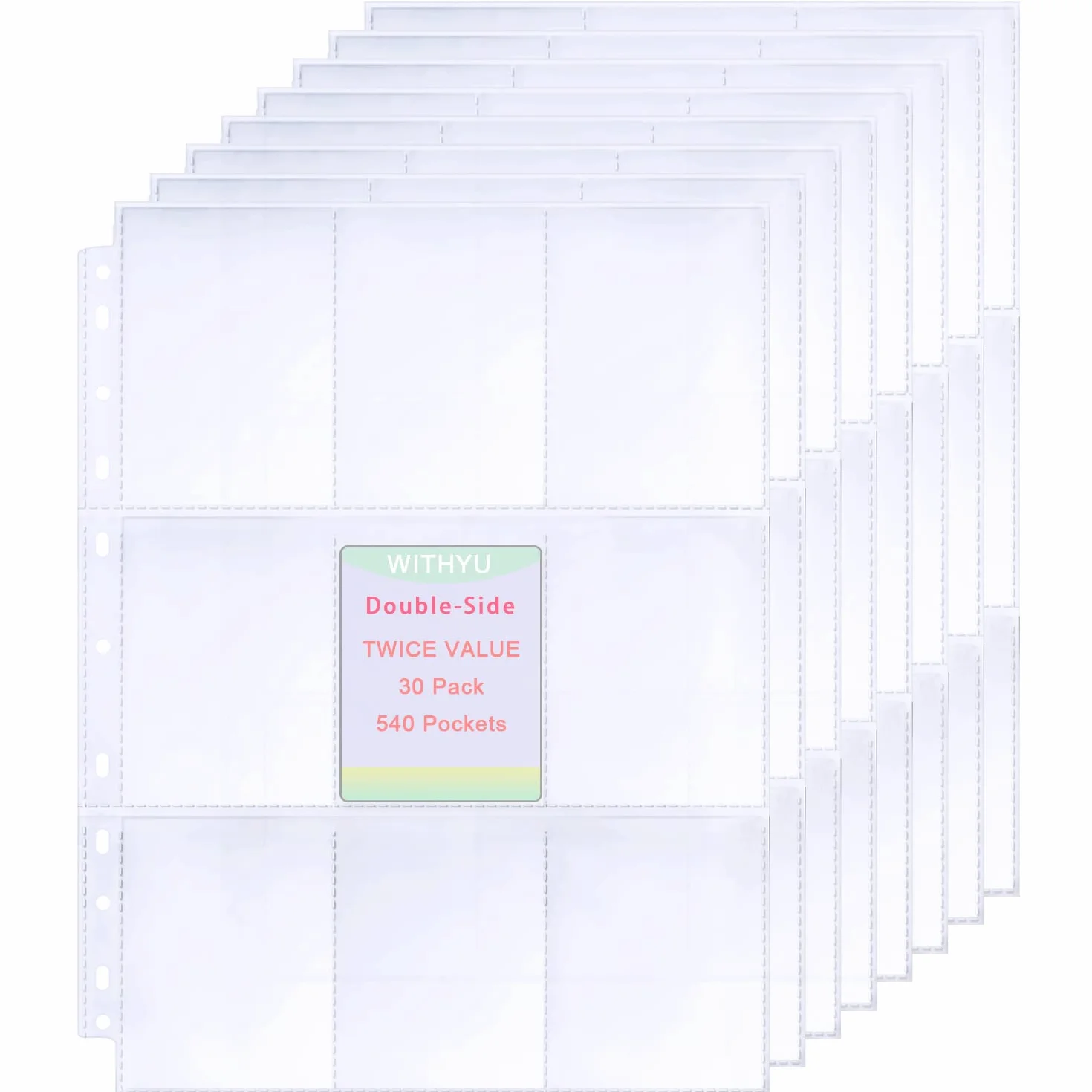 540 Buste per Carte da Collezione, Doppio Lato 9 Sacchetti, Fogli di Carte Ultra Trasparenti 11 Fori per Raccoglitore ad Anelli 2/3/4, Buste per Carte da Gioco, Carte di Calcio