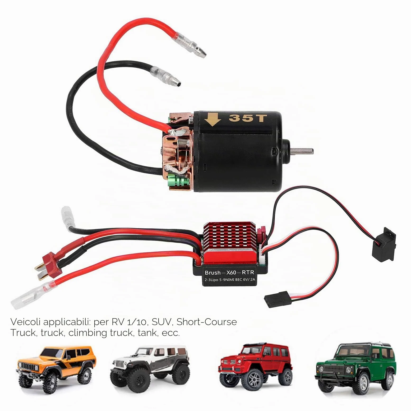 1/10 RC Motore ESC, 540 Motore Spazzolato 35T 45T 55T con 360A ESC Combo, 1/10 RC Elettrico Ad Alta velocità Controller T Plug Accessorio Adatto per Tamiya 1/10 RC Auto da Corsa Camion(45T)