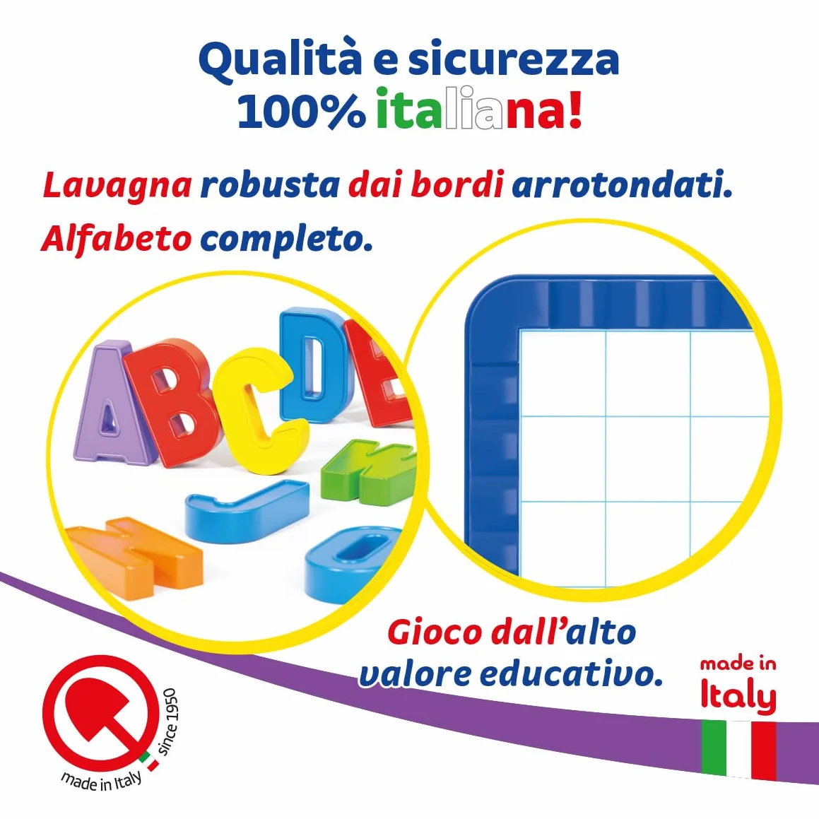 Quercetti Magnetino Letters Basic, Lavagna Magnetica con 48 Lettere Magnetiche per Bambini, Gioco Educativo 4 Anni, Made in Italy
