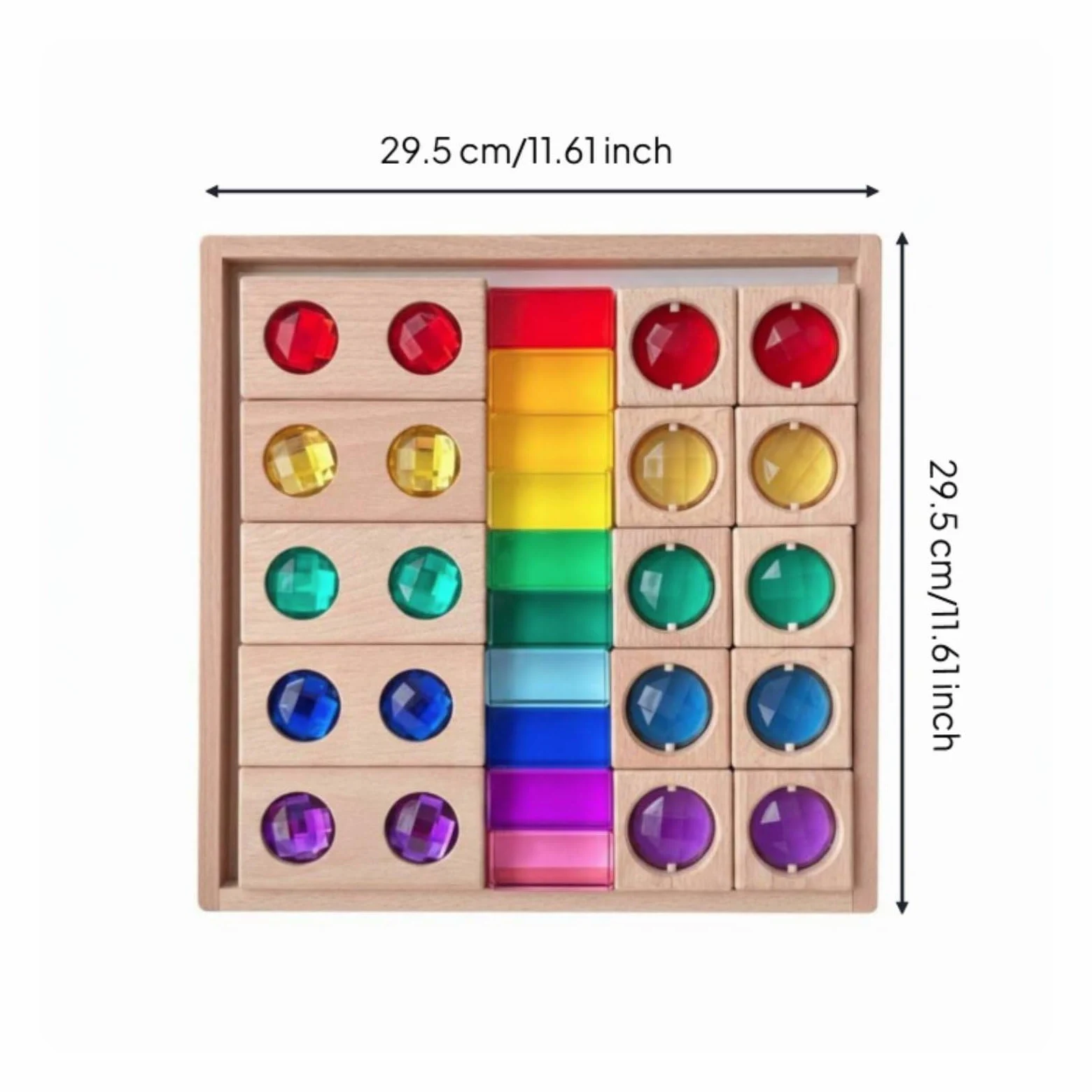 Blocchi Sensory per Bambini Set Didattico con Mattoncini Acrilici Blocchi Trasparenti Struttura in Legno Attività di Riconoscimento Colori E