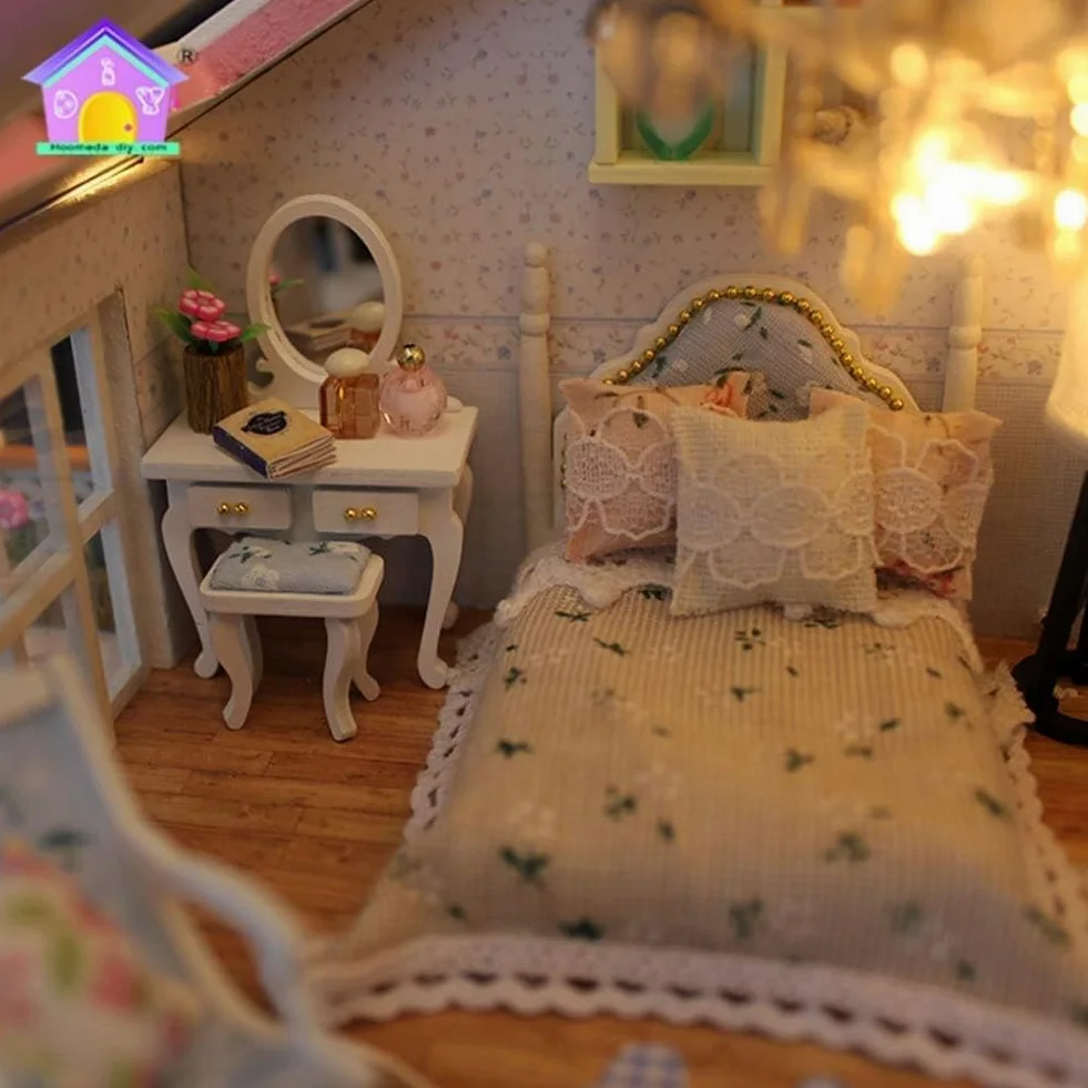 Generico Kit per Casa delle Bambole in Miniatura con Mobili in Legno E Luce LED Miniature da Costruire