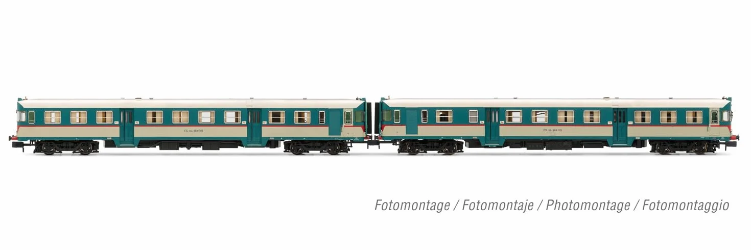 FS, confezione da 2 unità ALn 668 serie 1000, 2 porte livrea originale, finestrini arrotondati, epoca IV