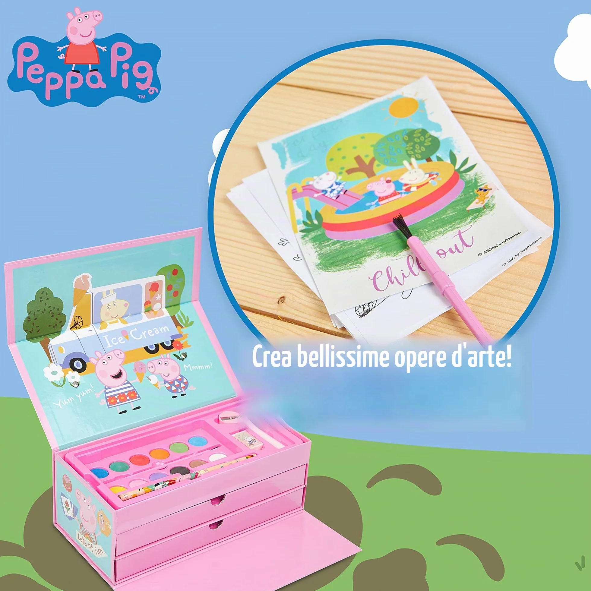 Peppa Pig Valigetta Colori Bambini, Kit Disegnare Dipingere, Set Pennarelli + Pastelli Acquerelli