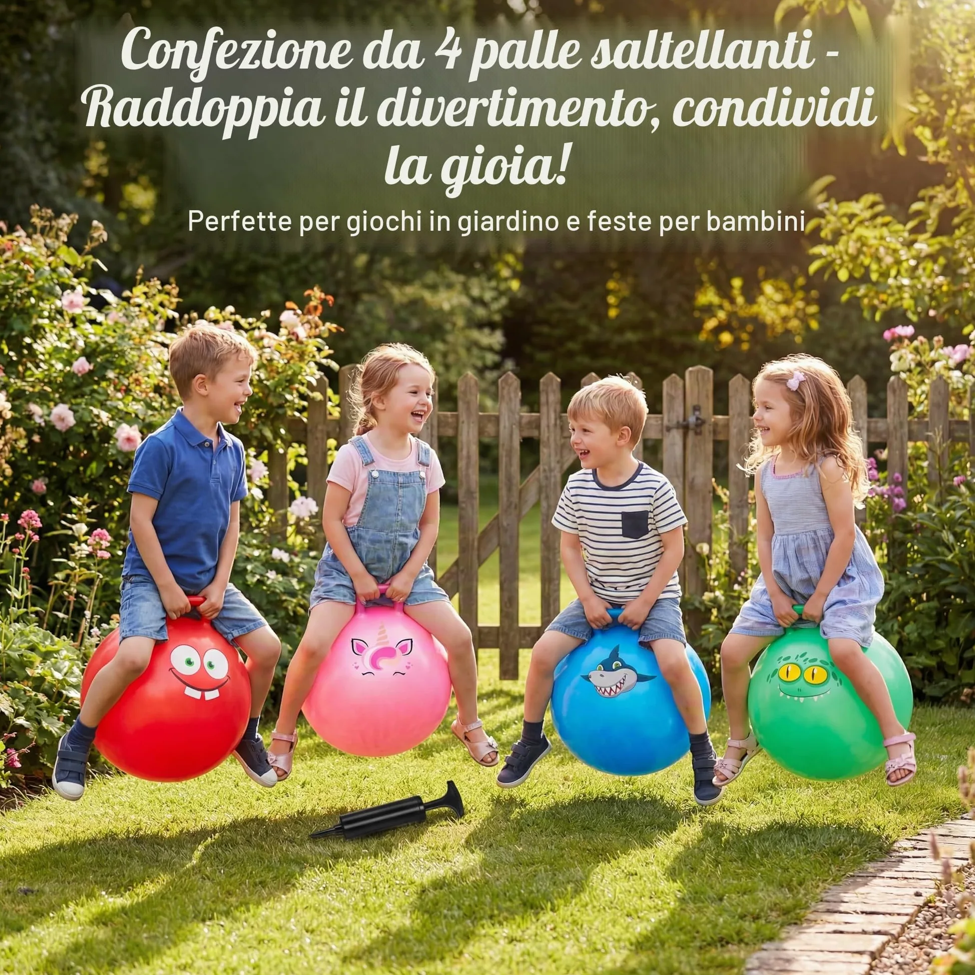 Sinmoe 4 Pallone per Saltare per Bambini dai 3 agli 8 Anni Diametro 50 cm | Pallone da Salto, con Pompa, Viluppa Equilibrio e Capacitá Motorie, Robusta, Resistente, per Estate, Parco o Asilo