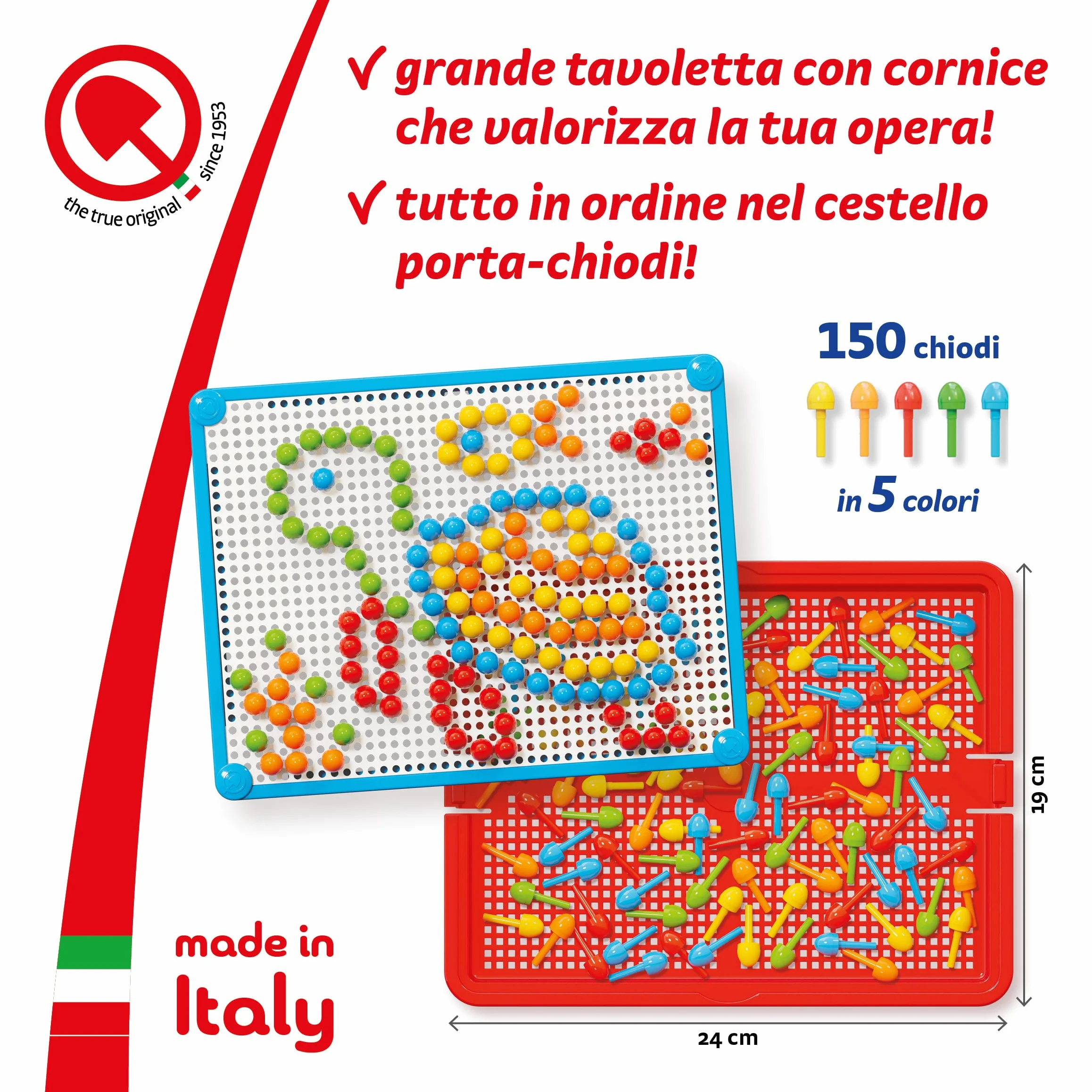 Quercetti FantaColor Tab 150 Chiodini Giochi da Tavolo Bambini 3-6 Anni Educativo Creativo Made in Italy