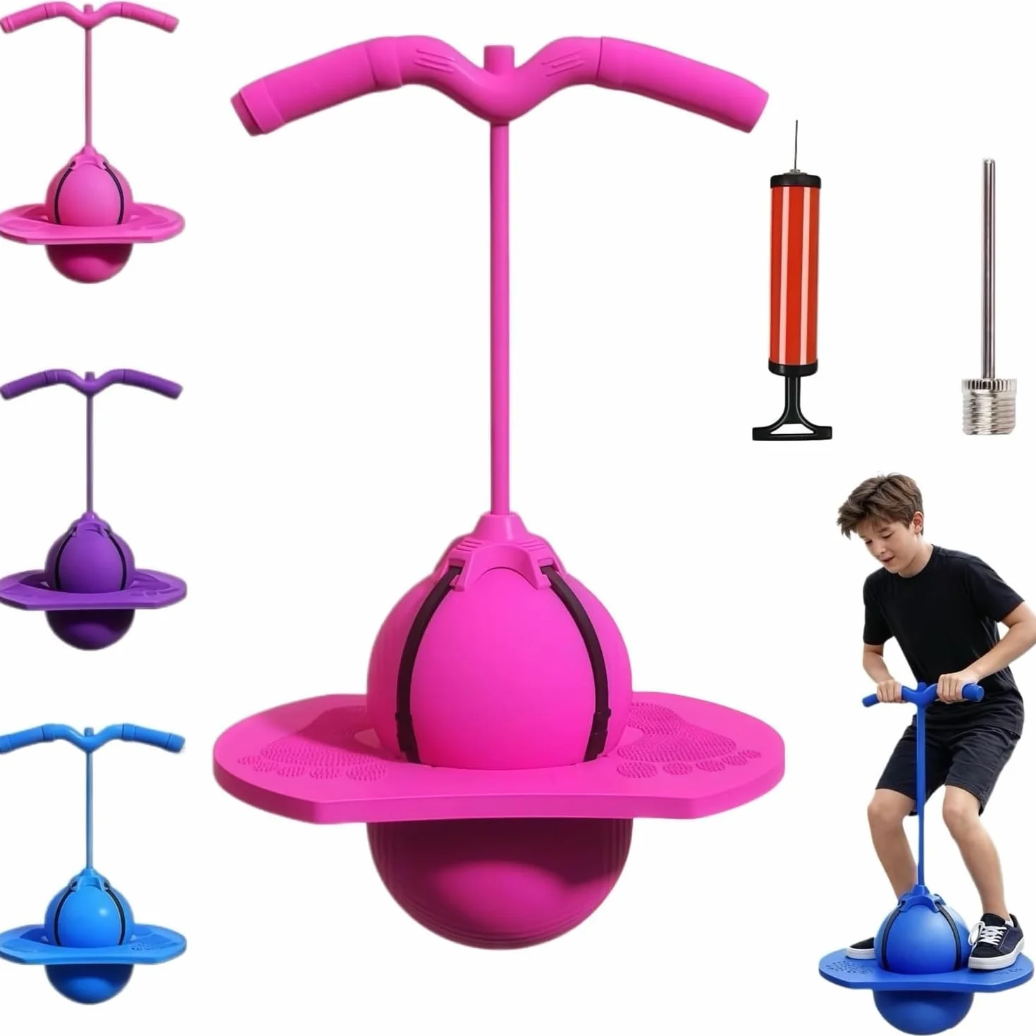 Pallone da Equilibrio Salterino Bambini, Pogo Salterino con Impugnatura, Antiscivolo, Giocattolo per Casa, Giardino, Sport e Divertimento per Tutta la Famiglia (rosa)