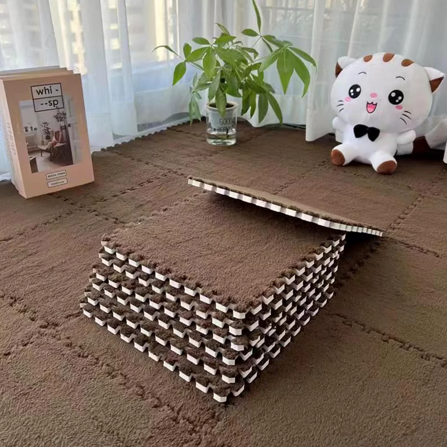 MilkRugs - Tappeto puzzle fai da te, tagliabile, in schiuma, morbido, antiscivolo, ispessito, per bambini e animali domestici, colore: marrone scuro