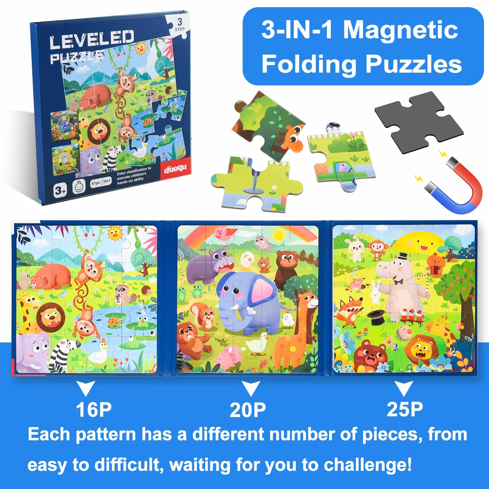ASTARON Puzzle magnetici per bambini 3-5 anni Giocattolo fattoria auto animali magnete didattico regalo viaggio