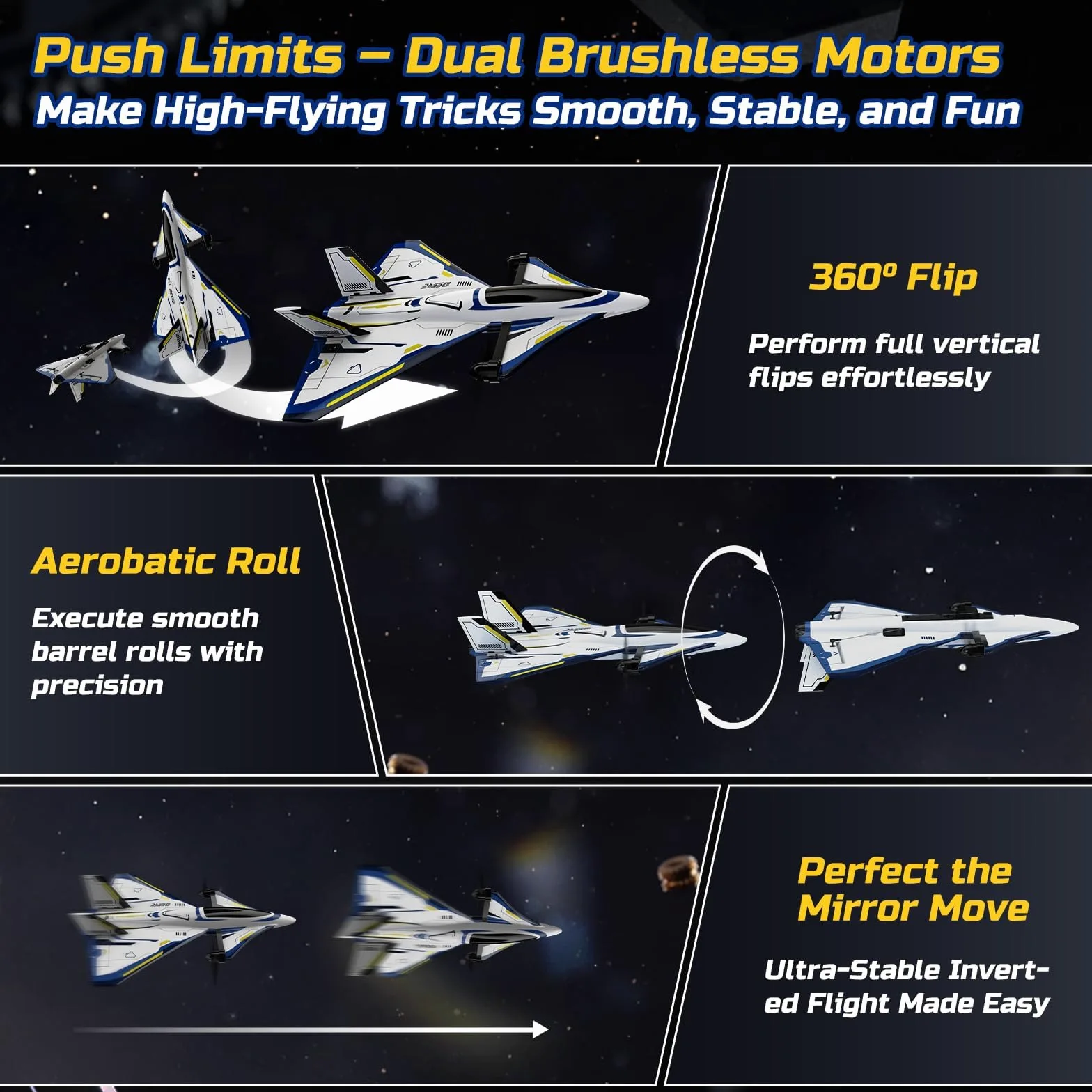 DEERC 4CH Aereo RC brushless Sci-Fi velivolo jet radiocomandato con luci a LED, aliante radiocomandato (RTF), stabilizzatore giroscopio a 6 assi, aliante EPP per adulti ed avanzati