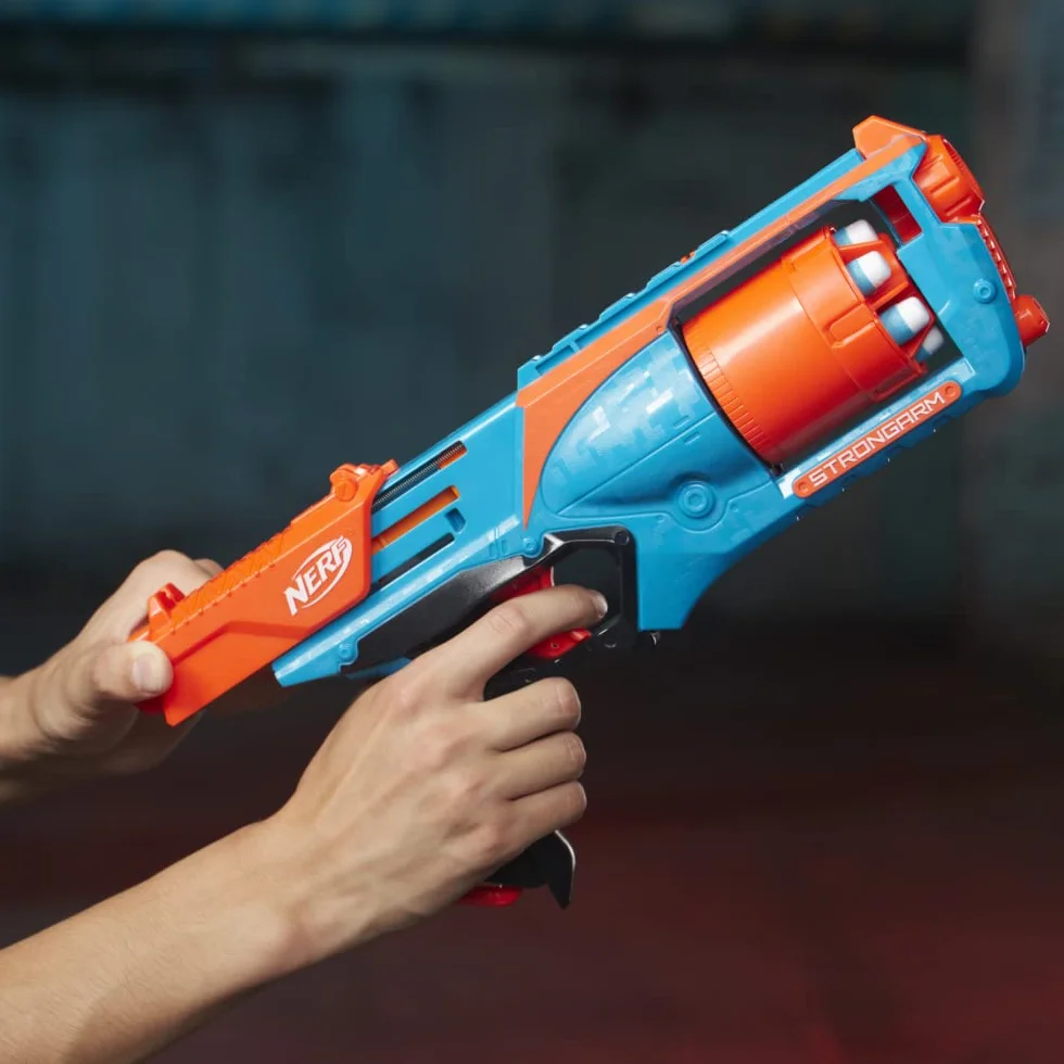 Hasbro Nerf Elite, Strongarm Orange, Blaster Giocattolo, Per Bambini e Bambine da 8 Anni in Su, Ottima Idea Regalo, Include 6 Dardi Nerf Elite, Blu e Arancione, Esclusiva Amazon