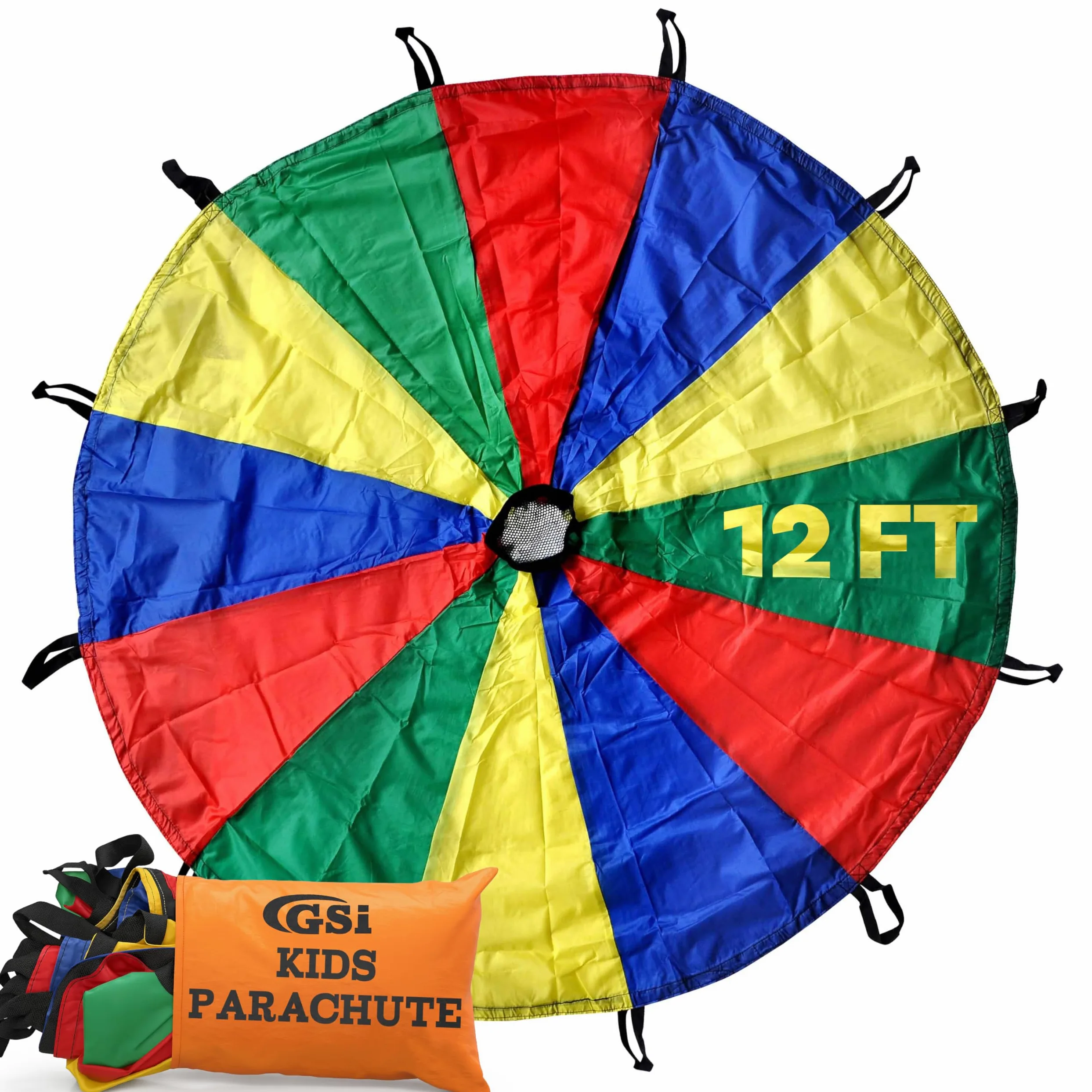 GSI Kids Play Paracadute Arcobaleno Paracadute Giocattolo Tenda Gioco per Bambini Ginnastica Cooperativa Giochi e Attività Parco Giochi All'aperto