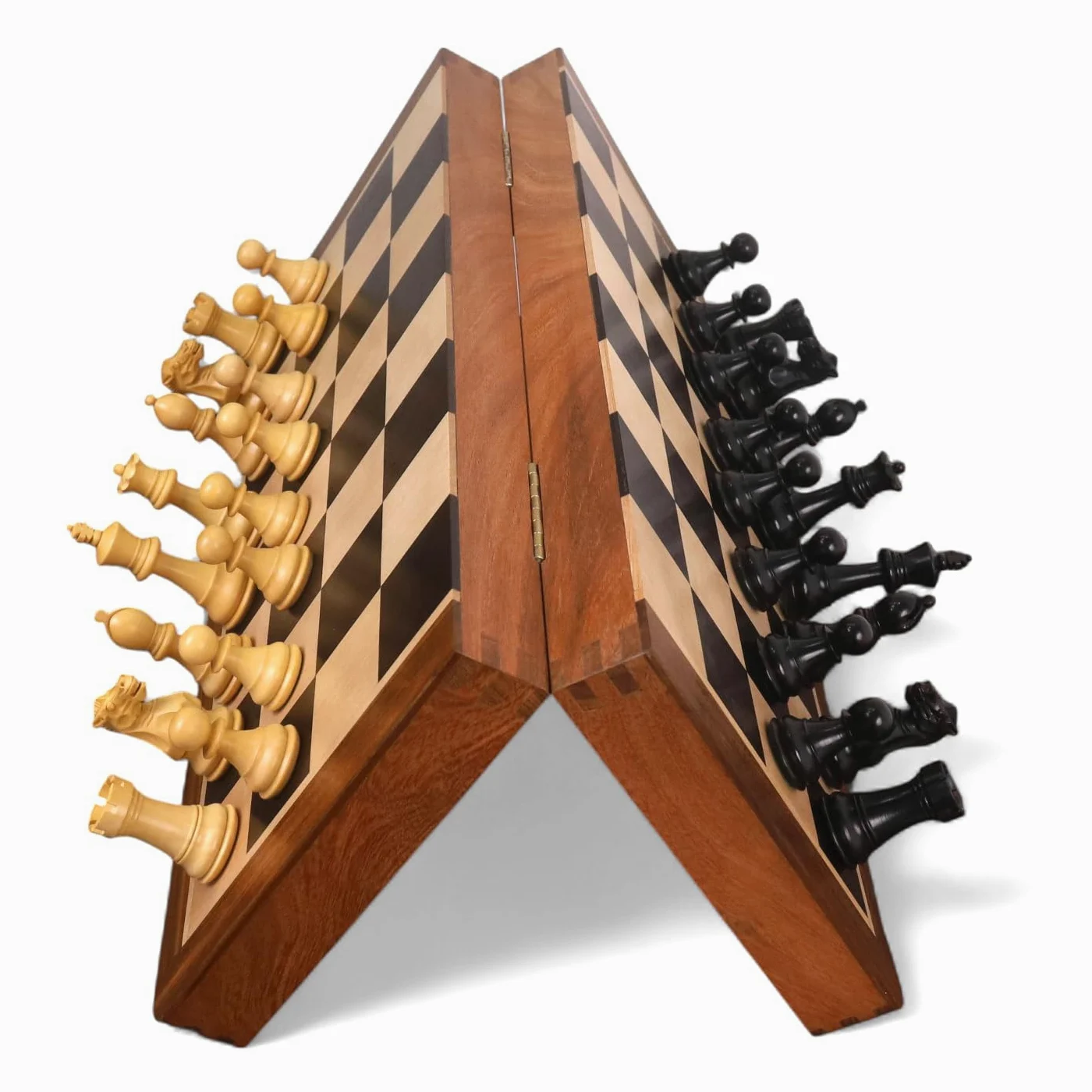 Royal Chess Mall- Set di scacchi da viaggio magnetico della serie Premier da 16 pollici- Scacchiera in legno di ebano e acero con pezzi in bosso ebanizzato