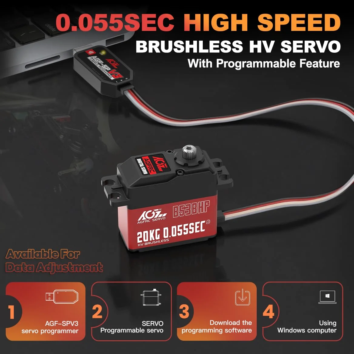 AGFRC Sterzo senza spazzole ad alta velocità RC-Servo-Motor - Servo digitale 0.055s con ingranaggio in metallo per cingoli per auto 1/10 RC (B53BHP V2)