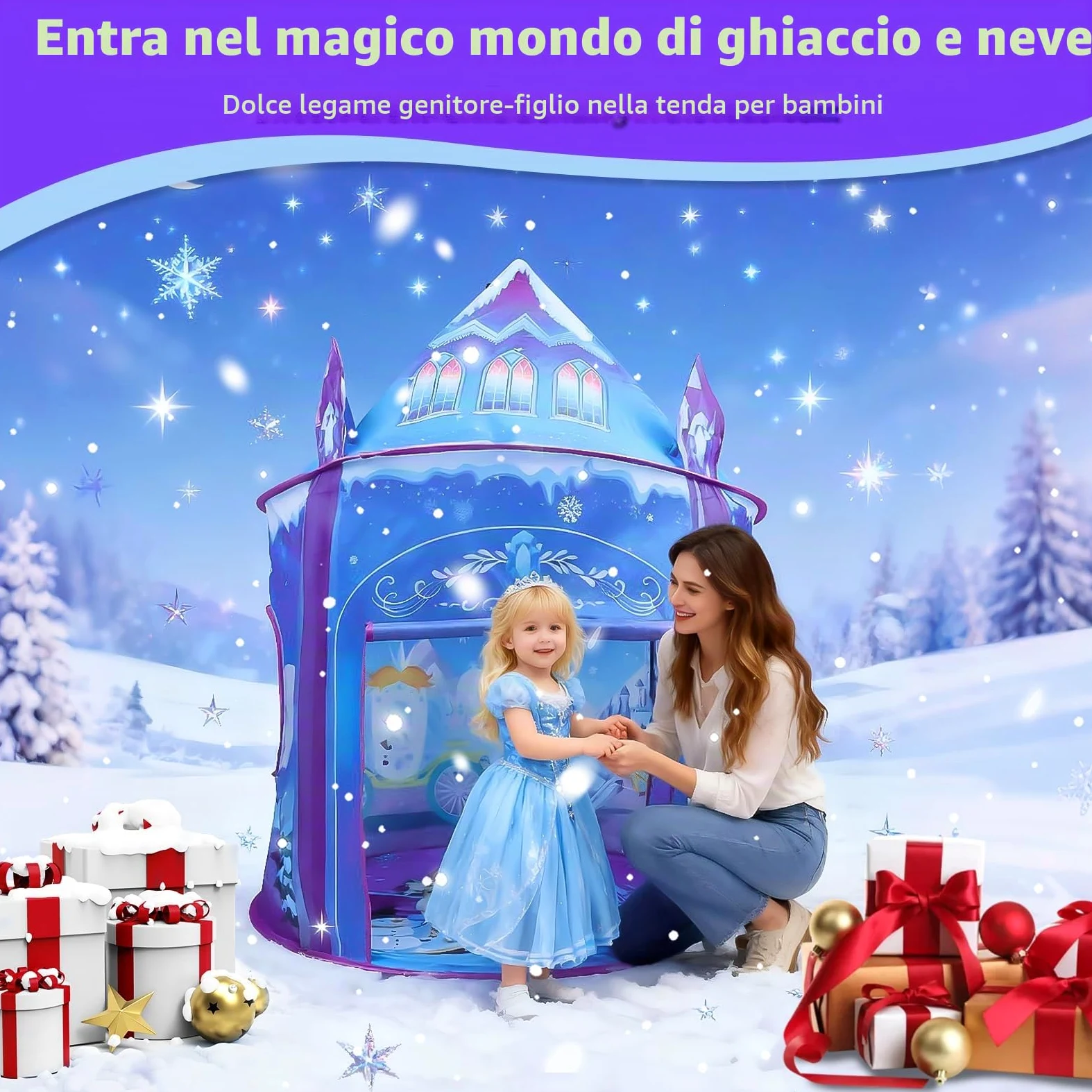 Tenda da gioco per ragazze Principessa Castello di ghiaccio Gioco di fantasia immaginativo Tenda pop-up bambini Gioco da ruolo Casa di gioca Interno Esterno Giocattolo regalo per Festa di compleanno