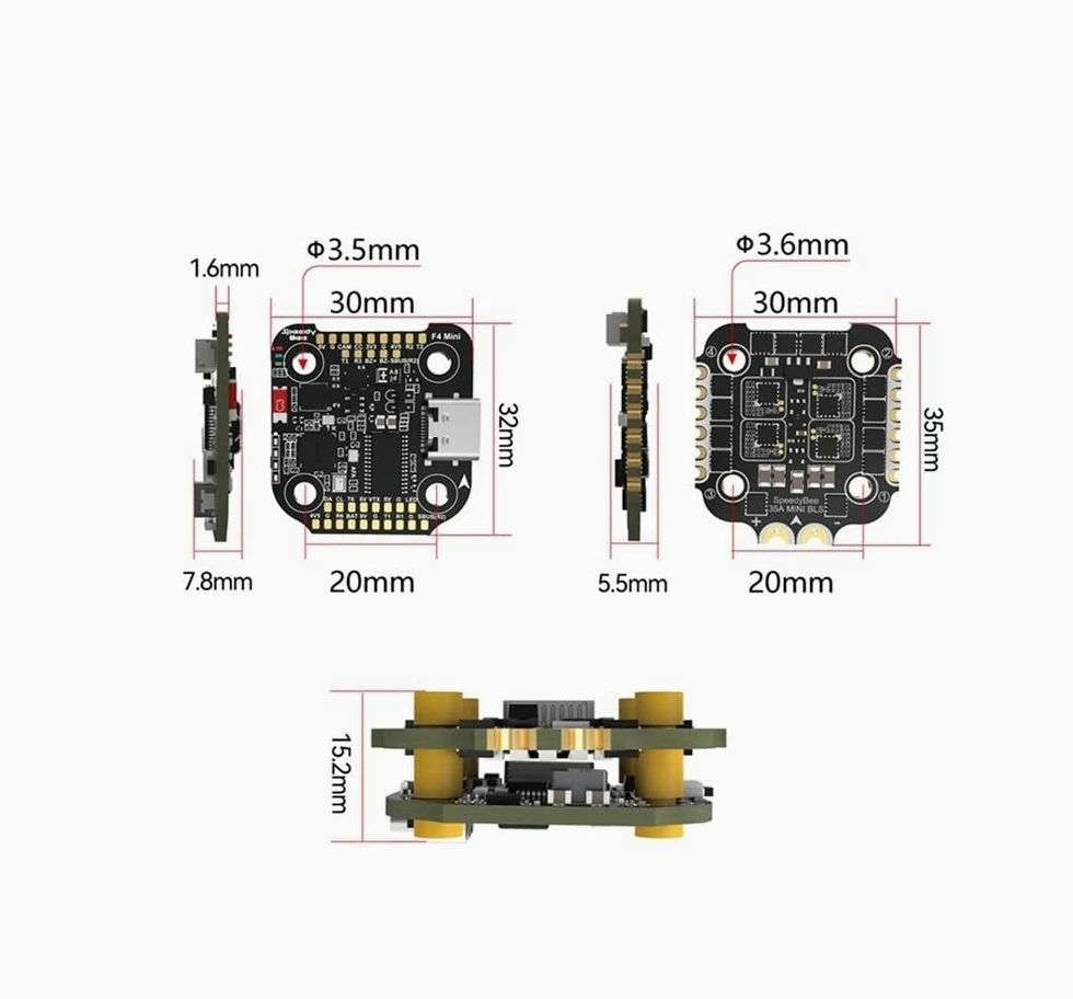1 pz F405 Stack Flight Controller adatto for FPV Racing Drone FC 35A V2 3 6S 20x20 4 in 1 ESC Dual BEC(Stack)