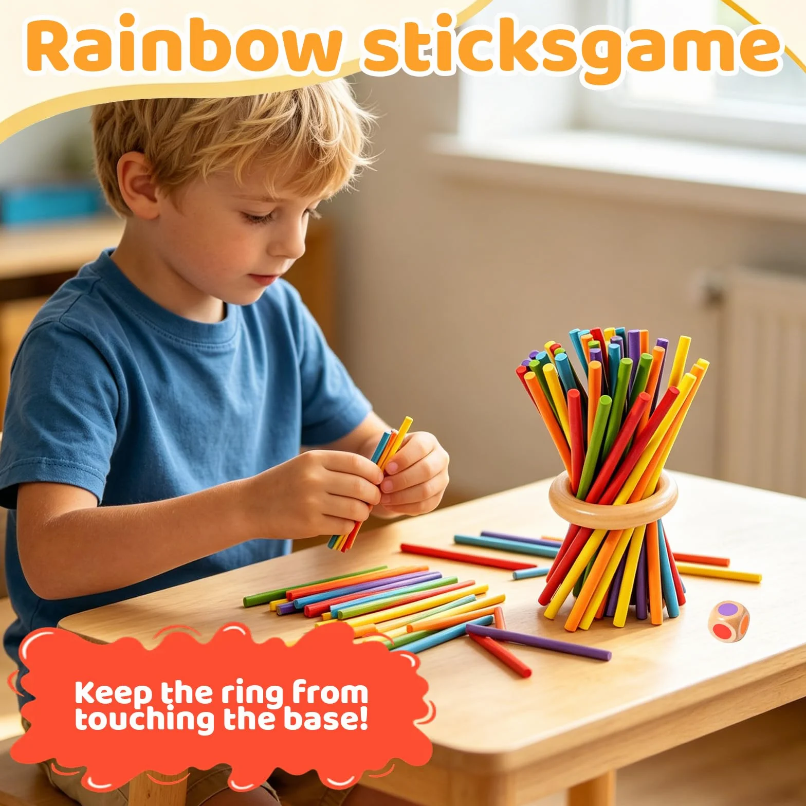 Giochi Montessori 3 4 5 6 Anni, Gioco Montessori 6 Anni in Legno con 30 Bastoncini Colorati e Dadi, Giochi per Bambini per Motricità Fine, Regalo Bambino Maschio e Femmina, Attività Familiare