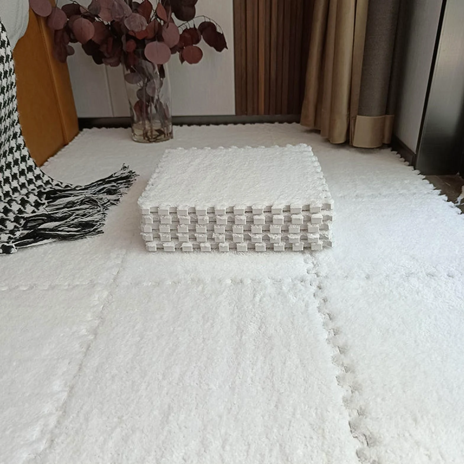 Piastrelle per Pavimenti in Schiuma per tappeti ad Incastro Splice, 18 tappeti in Schiuma di Peluche, tappetini Puzzle ad Incastro, tappetini Antiscivolo, tappeti in schi,White-One Size