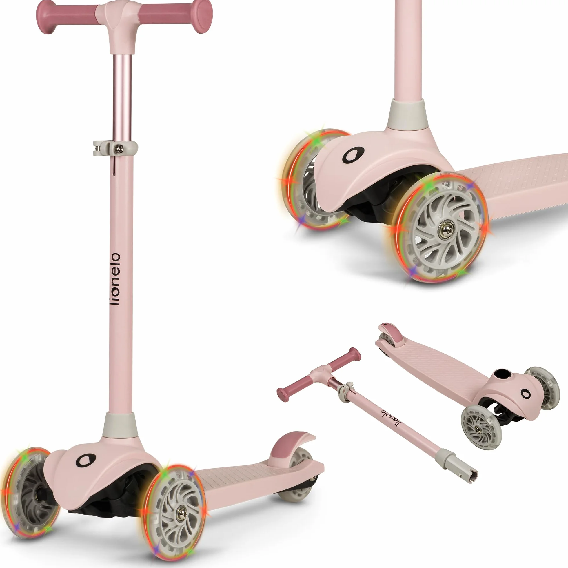 Lionelo Jessy Monopattino Evolutivo per Bambini 3+ 50kg Scooter con Ruote LED Pedana Antiscivolo Freno Acciaio Regolabile 4 Altezze Leggero 2.3kg