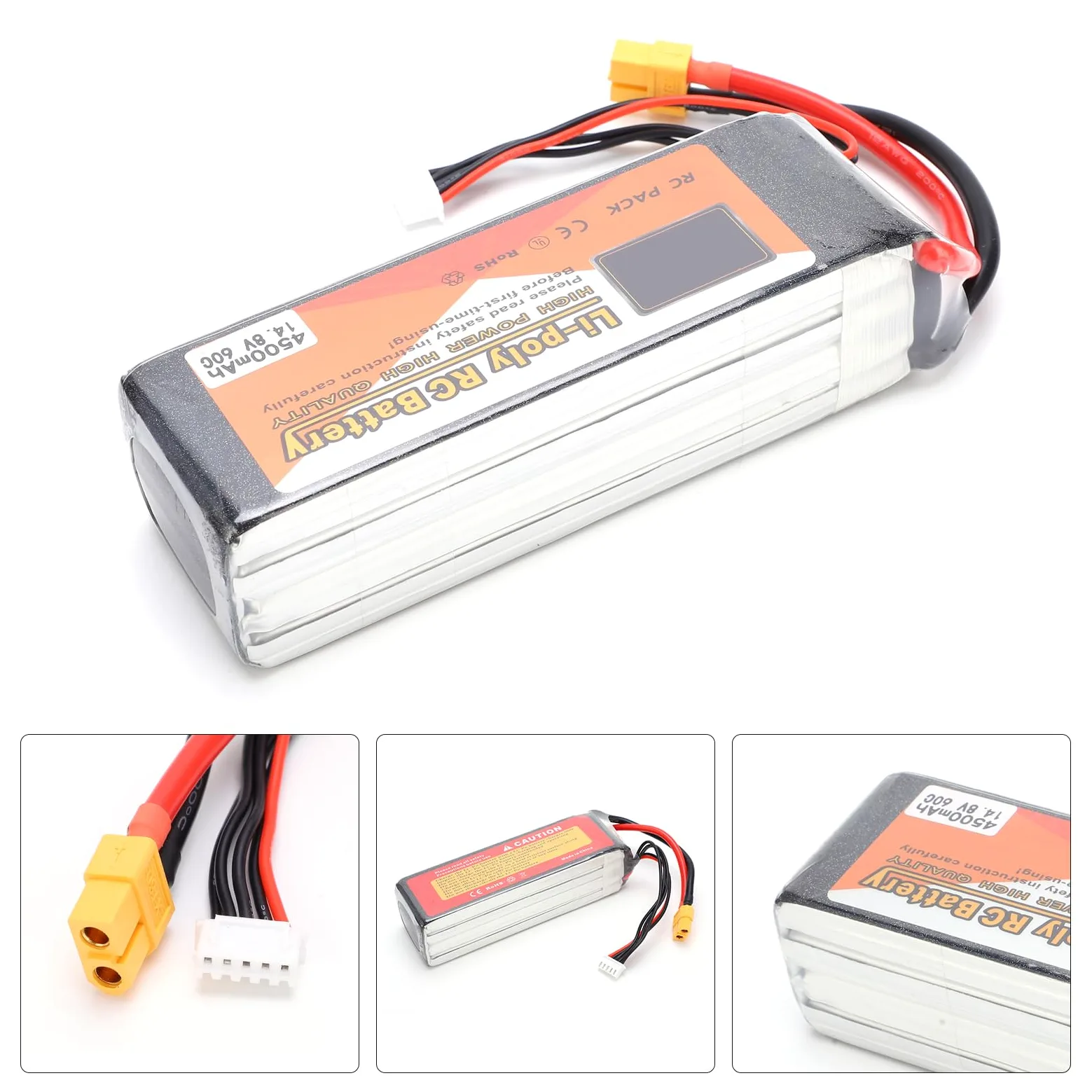 Cryfokt Batteria Lipo da 14,8 V 4500 MAh Batteria RC Durevole Ad Alte Prestazioni per Auto RC Barche Droni 135x42x35mm