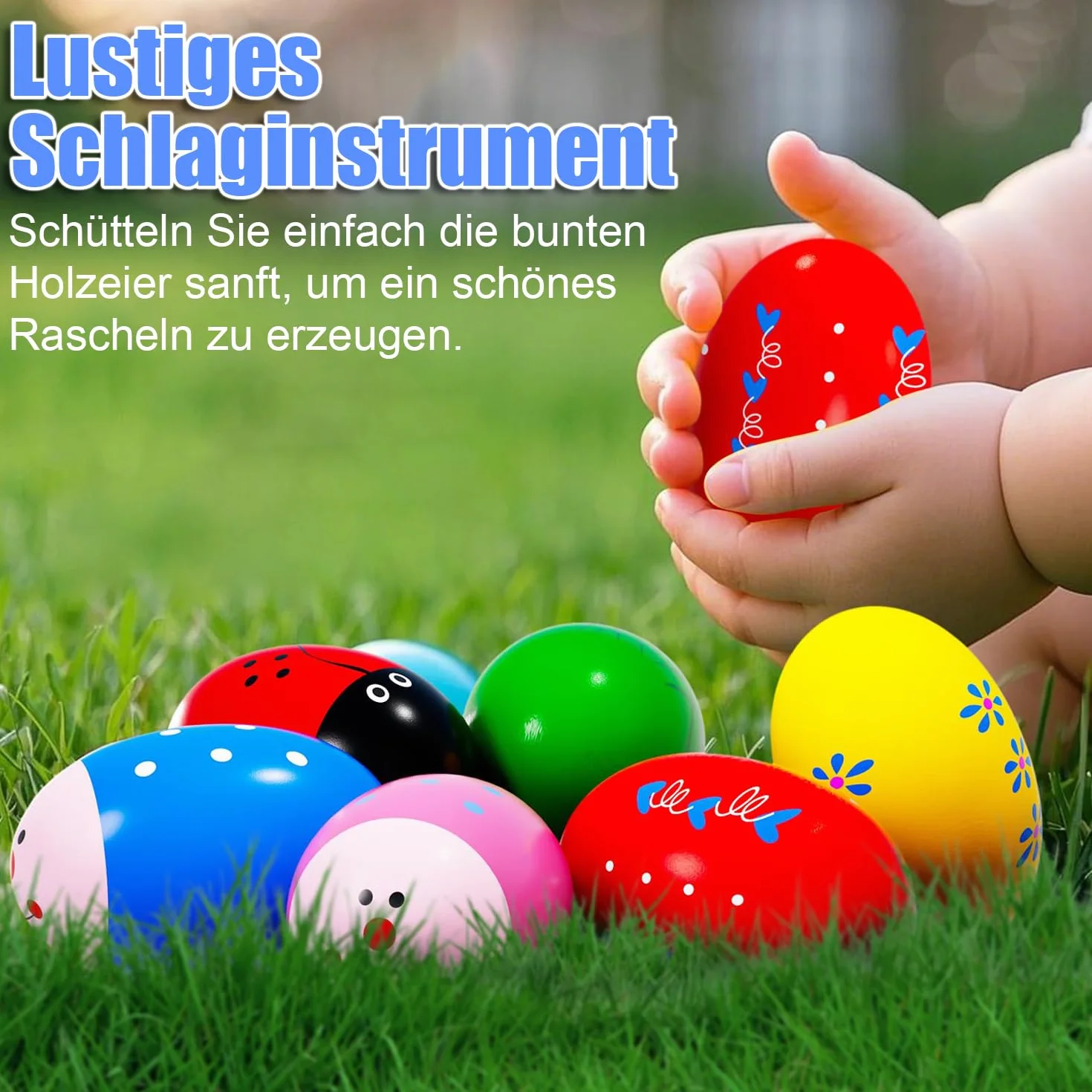 Set di 6 Pezzi di Maracas per Uova in Legno, Maracas per Uova di Pasqua, Maracas Musicali a percussione, sonagli per Uova, sonagli per Uova, Uova Musicali per Neonati e Bambini