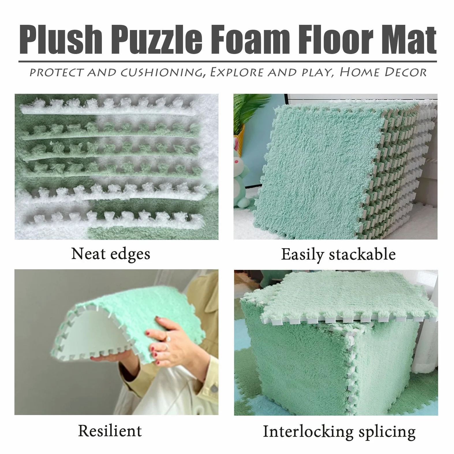Tappetino da Gioco Puzzle in Peluche da 24 Pezzi, Piastrelle per Pavimenti ad Incastro, Piastrelle per Tappeti in Schiuma, Facile da Pulire, per Soggiorno