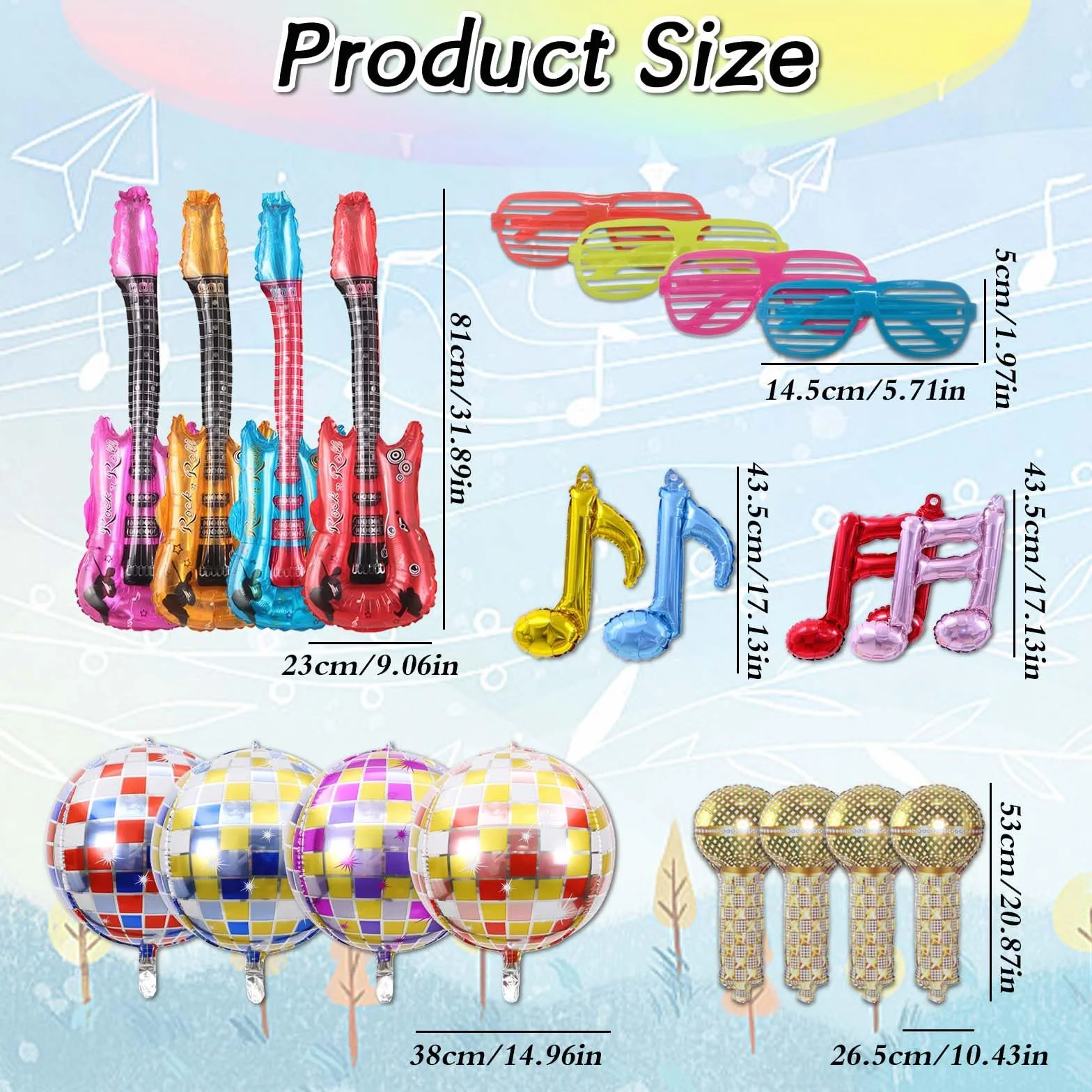 Rock Star Zestaw Puntelli Gonfiabili Chitarra Elettrica Bambini Mikrofon Feste