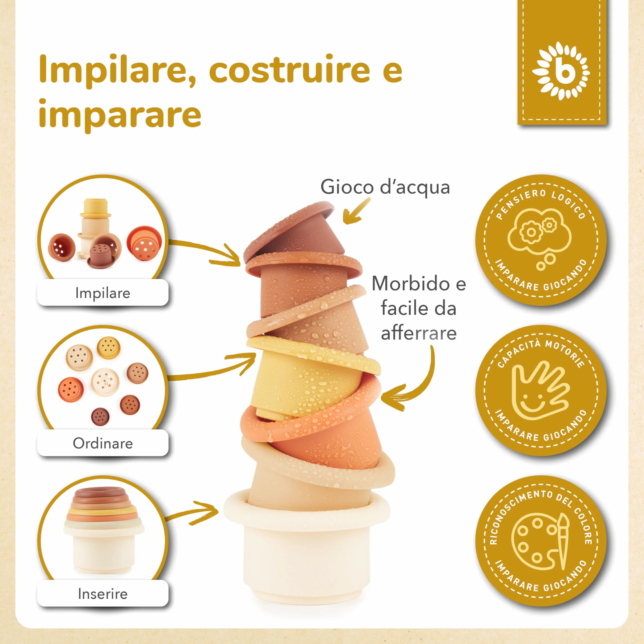 Bieco Tazza Impilabile in Silicone Chocolate Bliss | Costruzioni Morbide | Costruzioni per Bambini 1 Anno Cubi Impilabili Bambini Piramide Montessori per Bambini Cubotti Morbidi Bambini Neonato