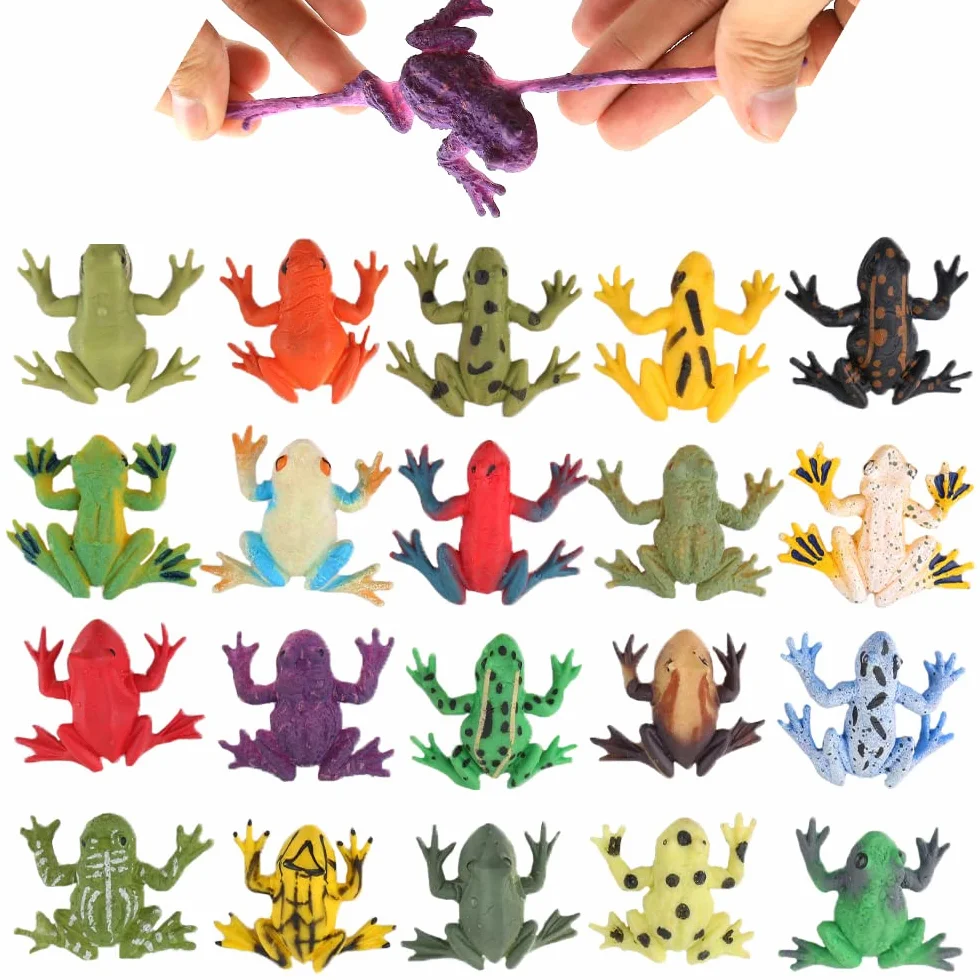 YeoNational&Toys Frog Toys, 12 Sacchetti Mini Rane Di Gomma, Gomma Elastica Flessibile, Soffice Ed Elastica, Ogni 2 Pollici