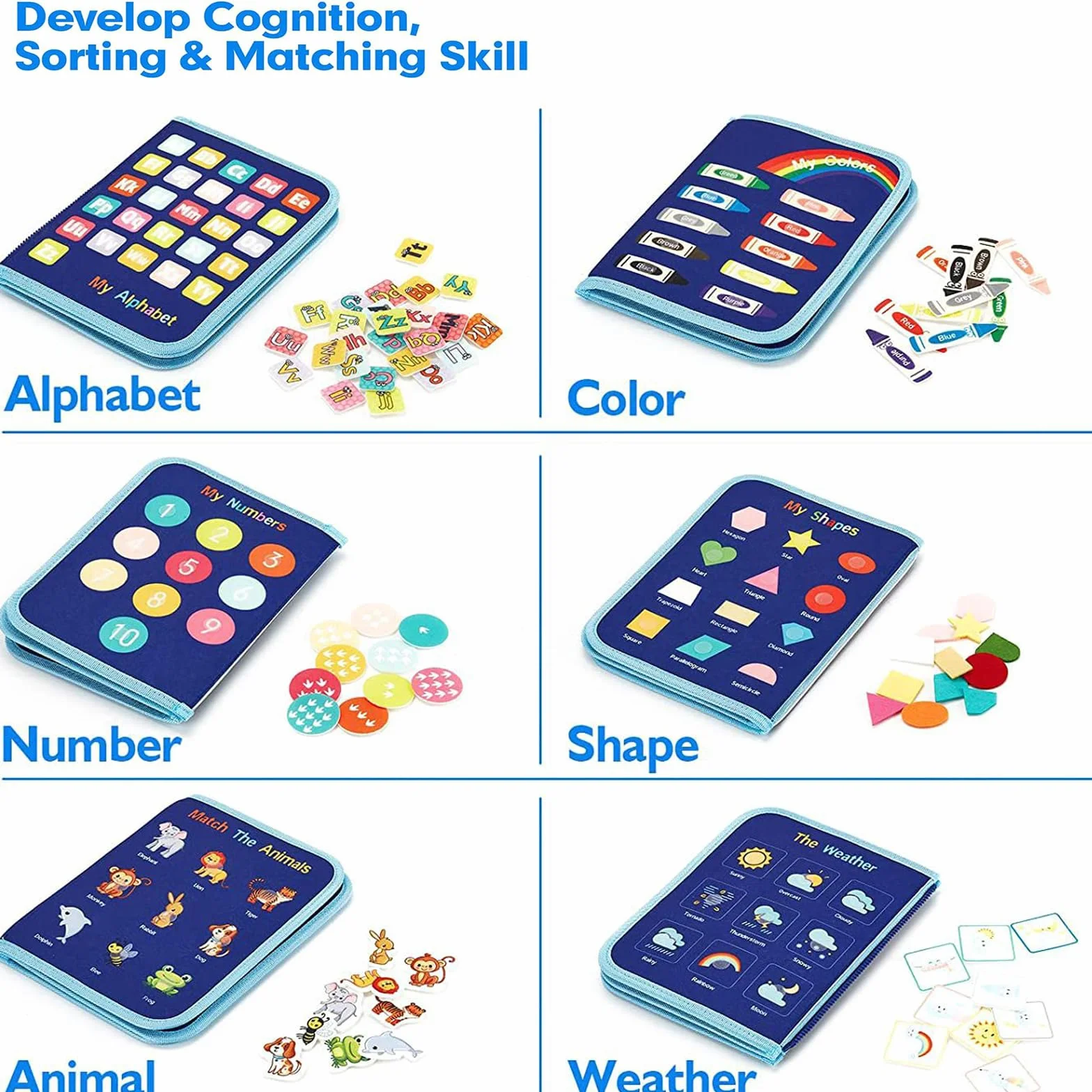 Busy Board Montessori Bambini, Pannello Sensoriale Libro attività di Feltro per Sviluppo Motricità Fine e Cognitivo, Quiet Book Viaggi, Giochi Educativi per Ragazzo Bambina#6