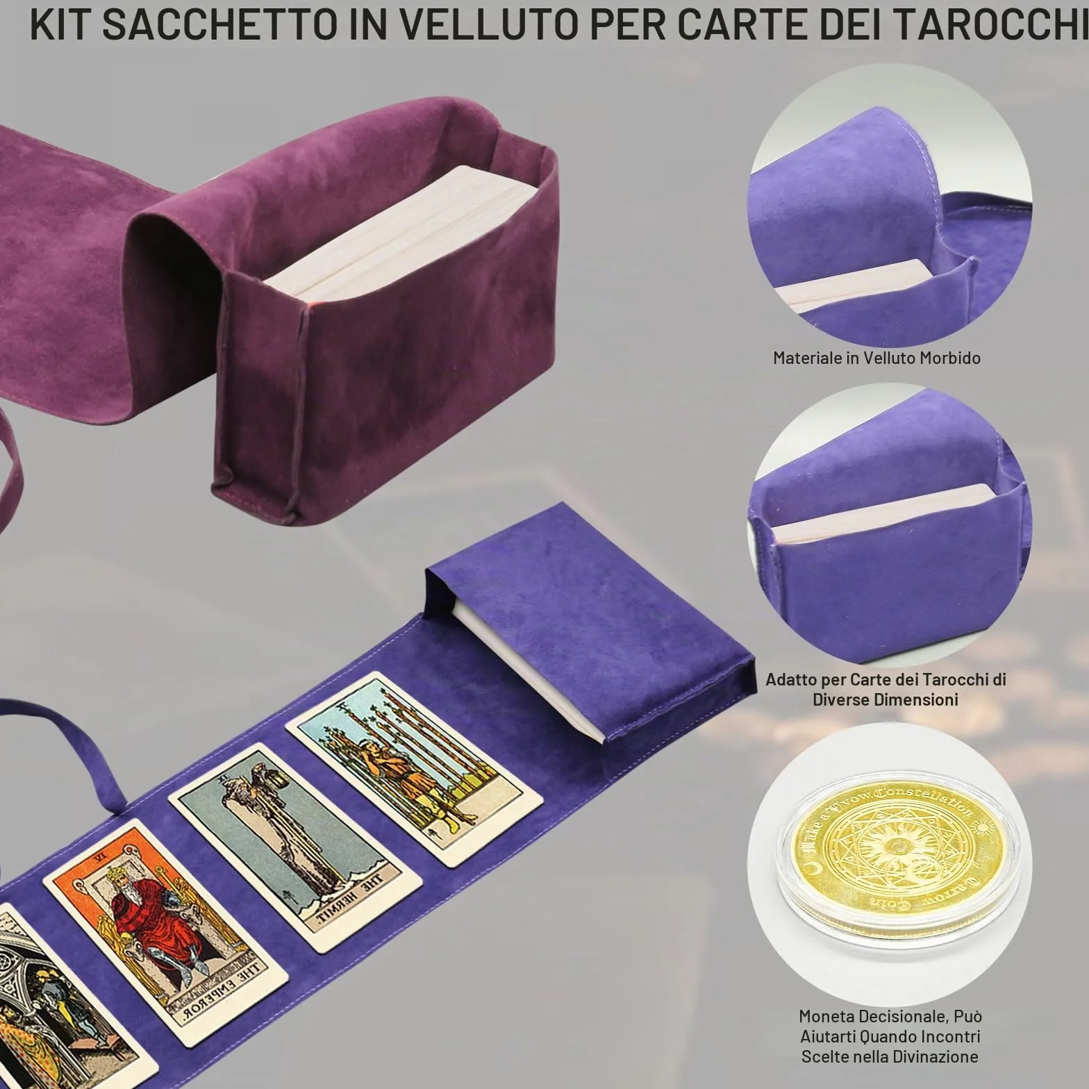 Kit Borsa Porta Carte dei Tarocchi da 3 Pezzi, Buste in Tessuto per Tarocchi, Accessori per Mazzo Oracle