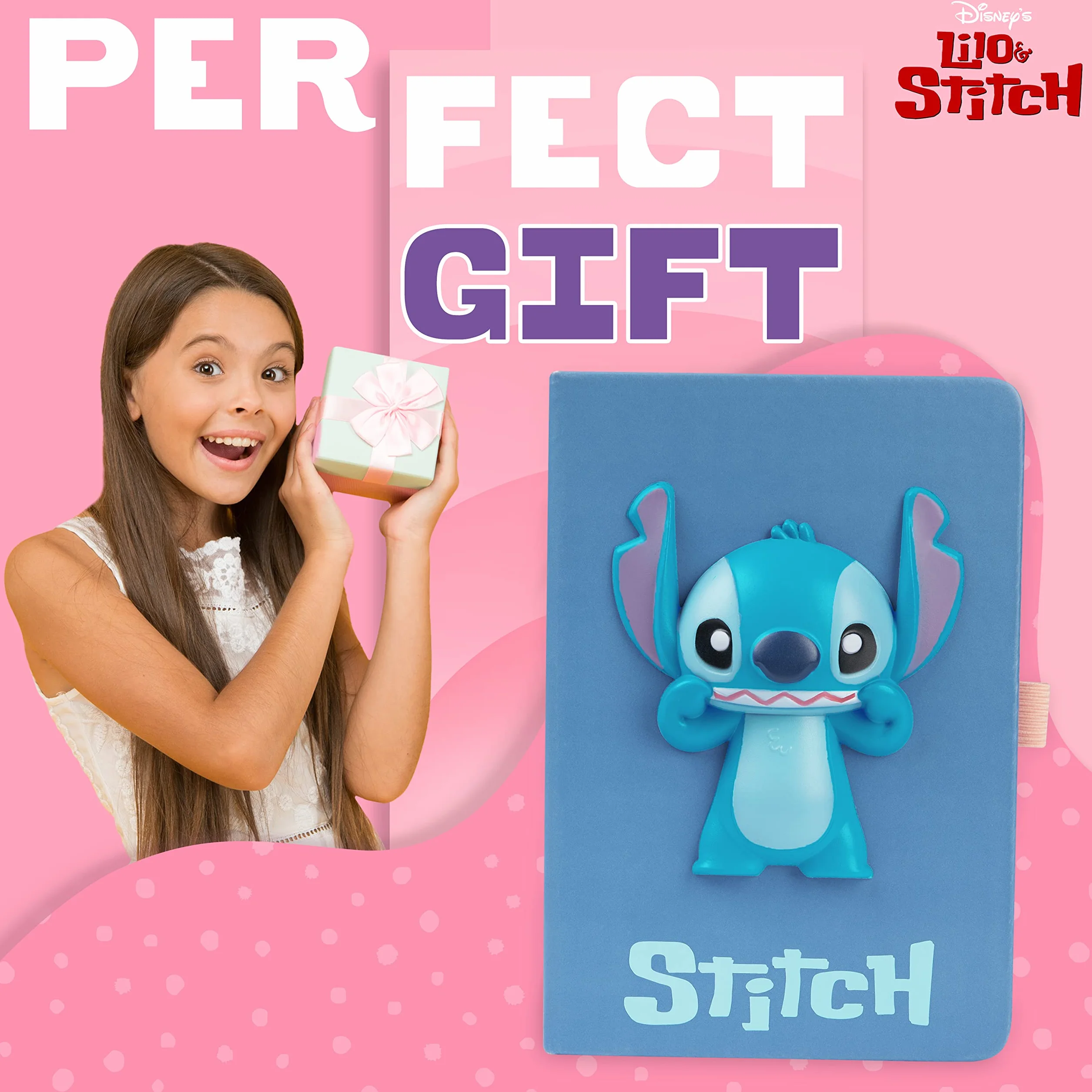 Disney Stitch Taccuino A5 e Penna Biro o Diario Lucchetto e Penna a Sfera Set Cancelleria Ufficio Scuola Regali Bambina (Blu 3D)