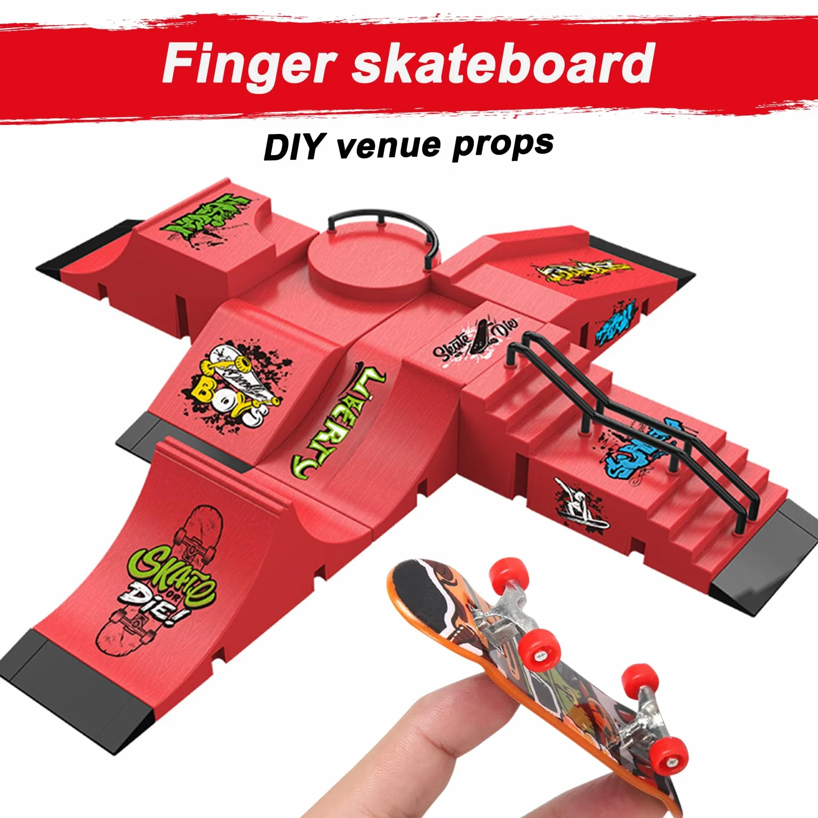 Mini Skateboard Da Dita Fingerboard Set di Sccessori per Rampa con 1 e Fingerboard di Ricambio Ultimate Sport Training Requisiten (E)