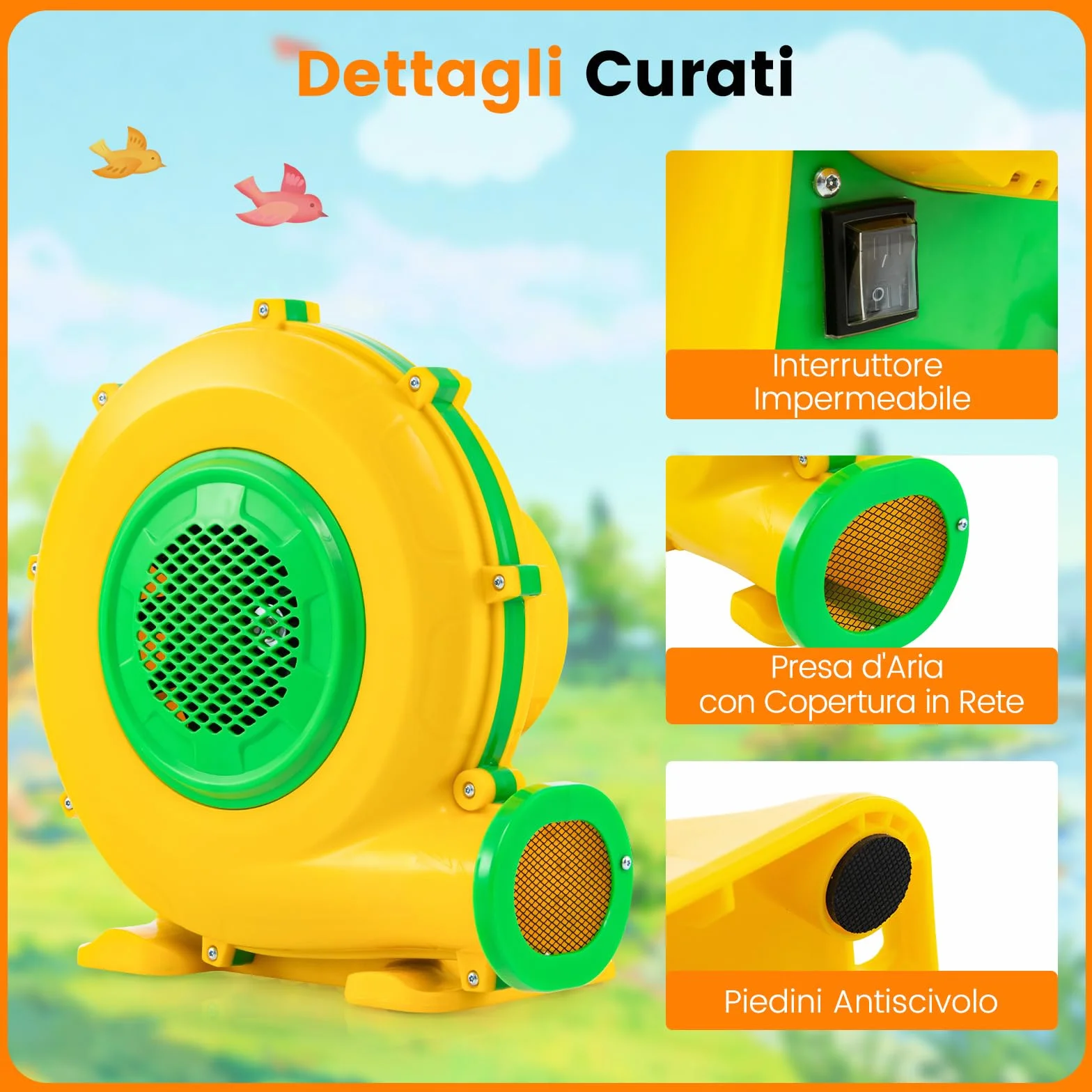 COSTWAY Ventilatore di Aria del Castello Gonfiabile, Soffiatore per Giochi Gonfiabili con Cavo di Alimentazione, per Castello Gonfiabile, Scivolo Acquatico e Giochi Gonfiabili (950W)