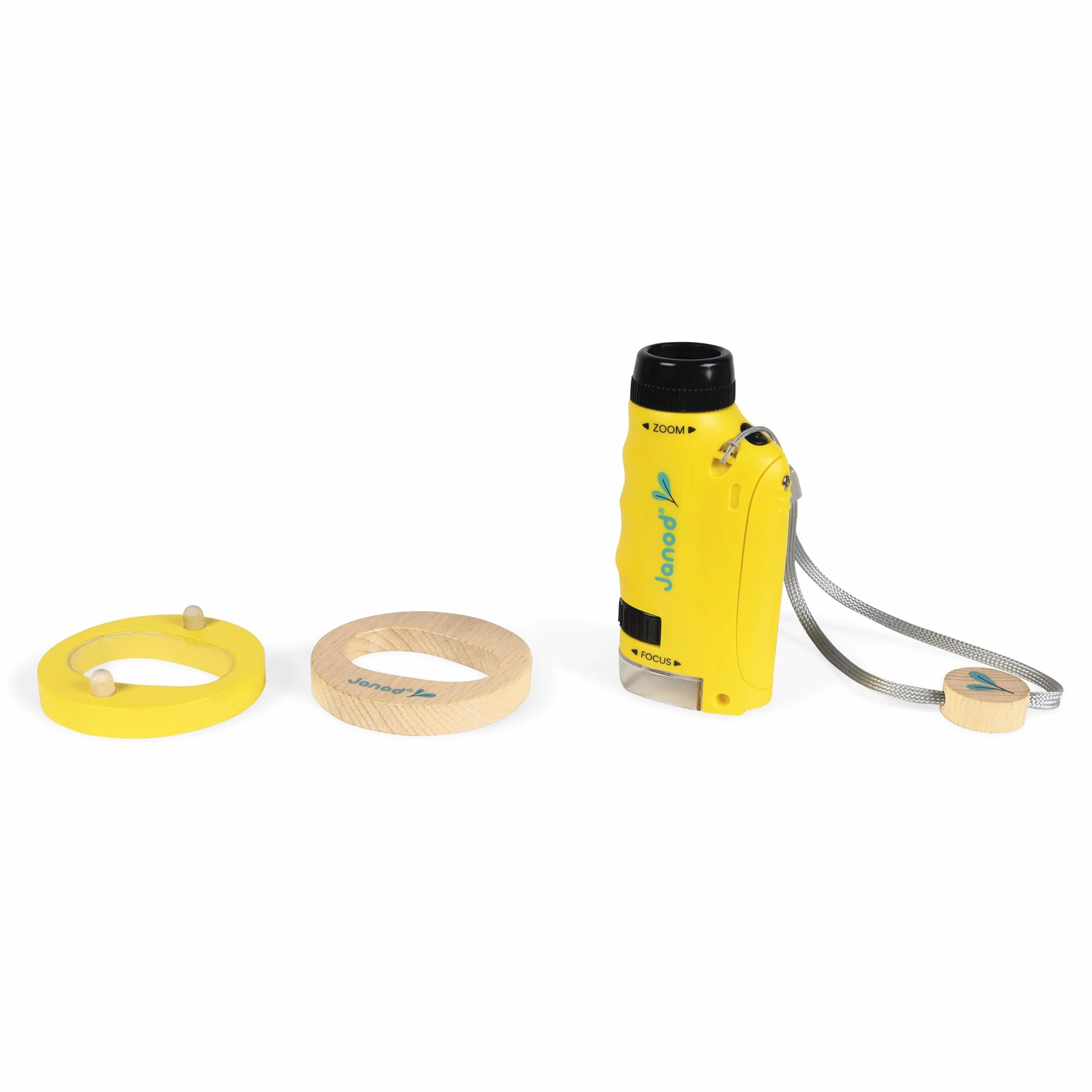 Janod - Microscopio Tascabile Nomade per Bambini - Ingrandimento 50x-250x + Supporto in Legno - Concepito per Scoprire la Natura e Il Giardino - dai 3 Anni