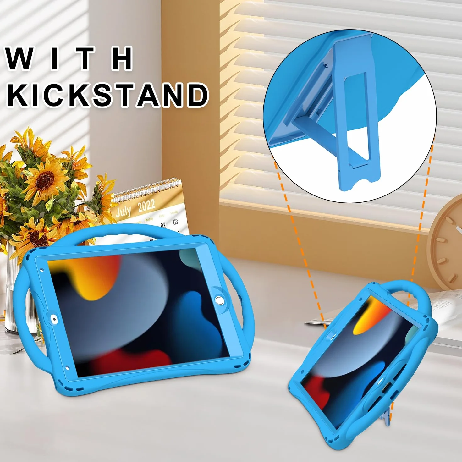 TOPESCT Custodia per bambini per iPad da 10,2 pollici di 9a/8a/7a generazione, realizzata in silicone adatto ai bambini, con protezione schermo integrata, custodia antiurto con manico e supporto per