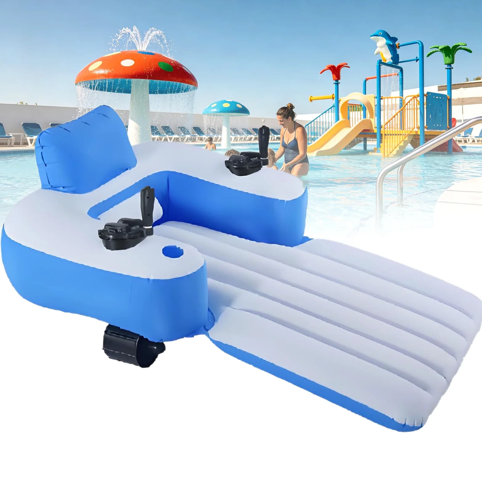 Materassino Gonfiabile Motorizzato con Opzione A Motore Singolo E Doppio, Lettino Galleggiante per Piscina Adulti, Sedia Ad Acqua per Abbronzatura E Relax in Estate Elongated