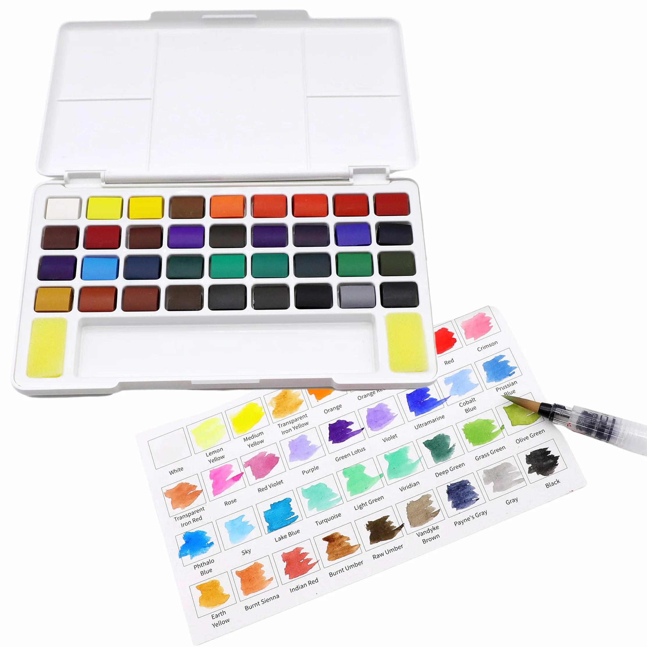 Artme Acquarelli/Set per pittura ad acquerello con cubo in custodia da trasporto con pennello - 36 colori vivaci, fornitura artistica essenziale.