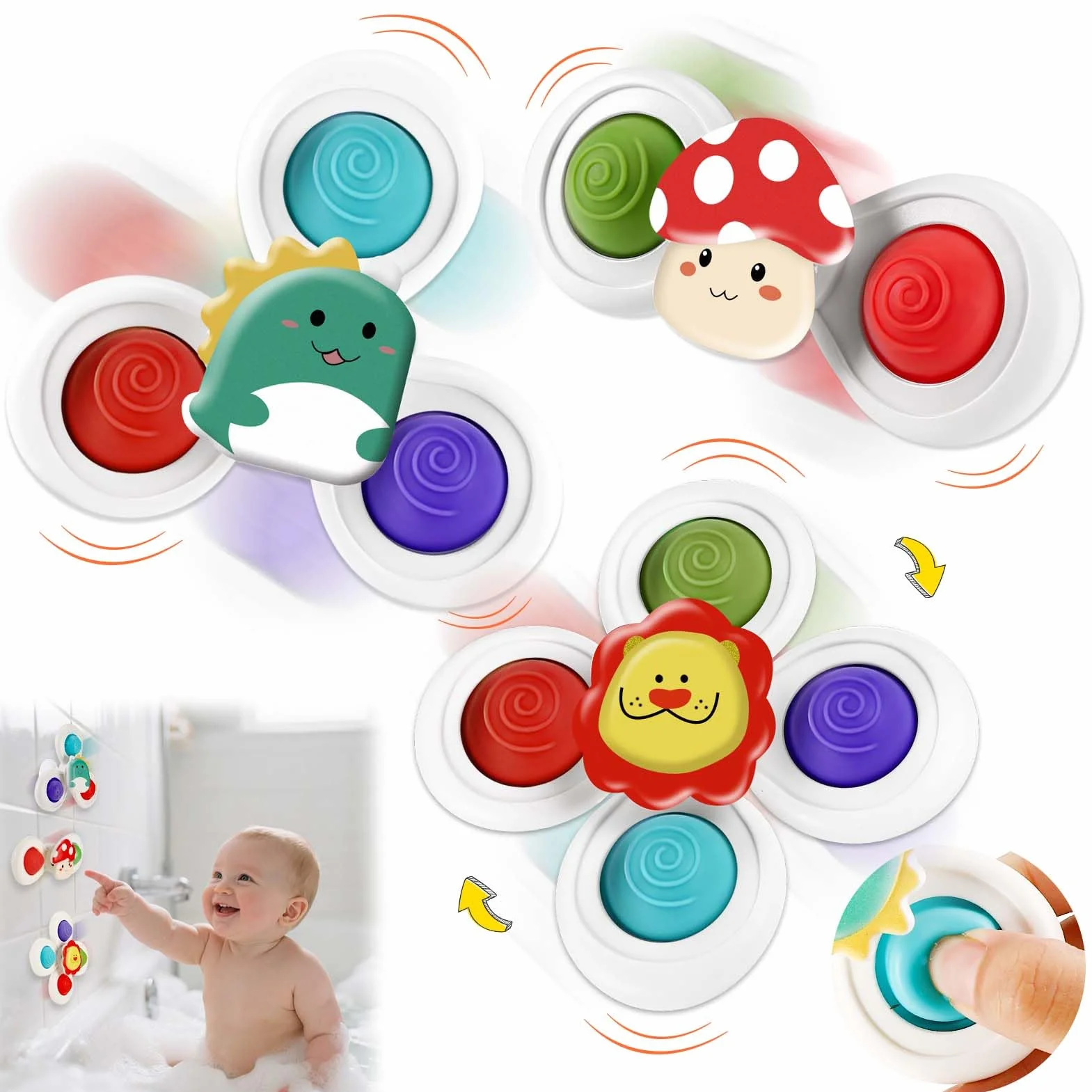 Tapvai 3 Pcs Gioco Seggiolone Ventosa, Giochi Seggiolone Ventosa con Filettato, Spinner Bambini per Divertimento Sensoriale, per Auto Finestra Bagno per Bambini Da 1 a 6 Anni