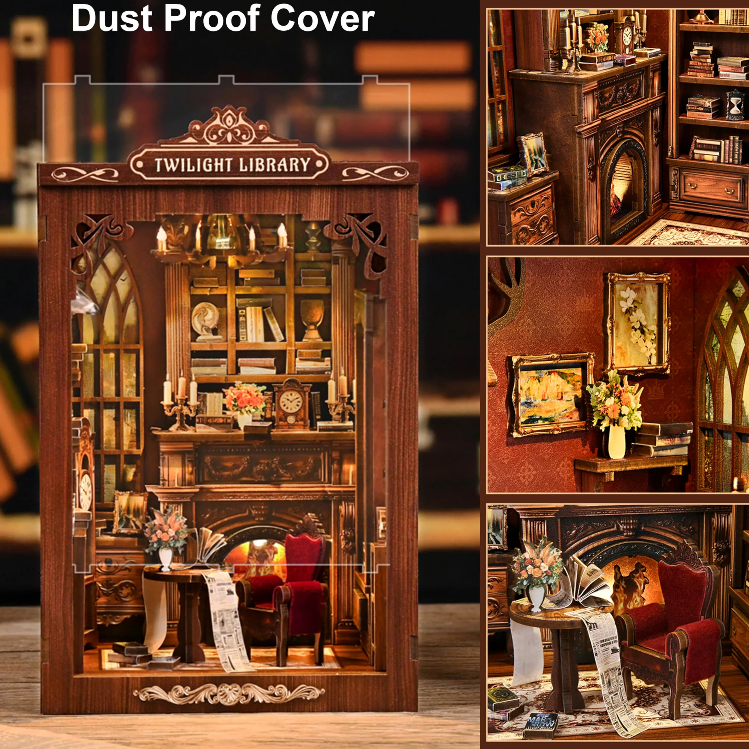 ISSEVE Kit per angolo del libro, kit fai da te in miniatura per adulti e principianti, mini kit per casa delle bambole, decorazione per libreria, puzzle in legno 3D per regali artigianali (biblioteca
