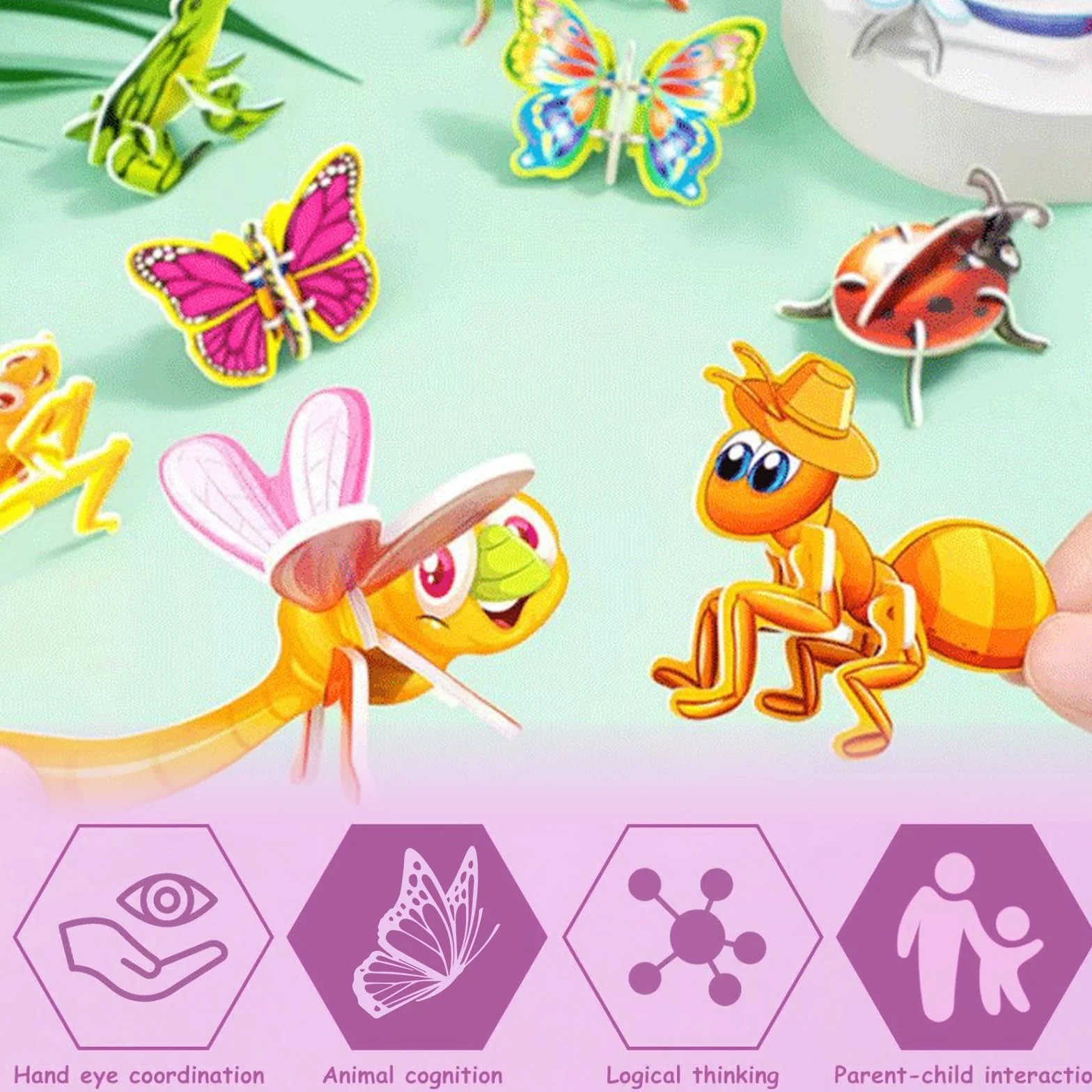 dellyy Puzzle 3D per Bambini, Puzzle con Animali da 30 Pezzi per Bambini, Puzzle di Cartoni Animati, Puzzle Educativo di Cartoni Animati 3D, Mini Puzzle (Insetti)