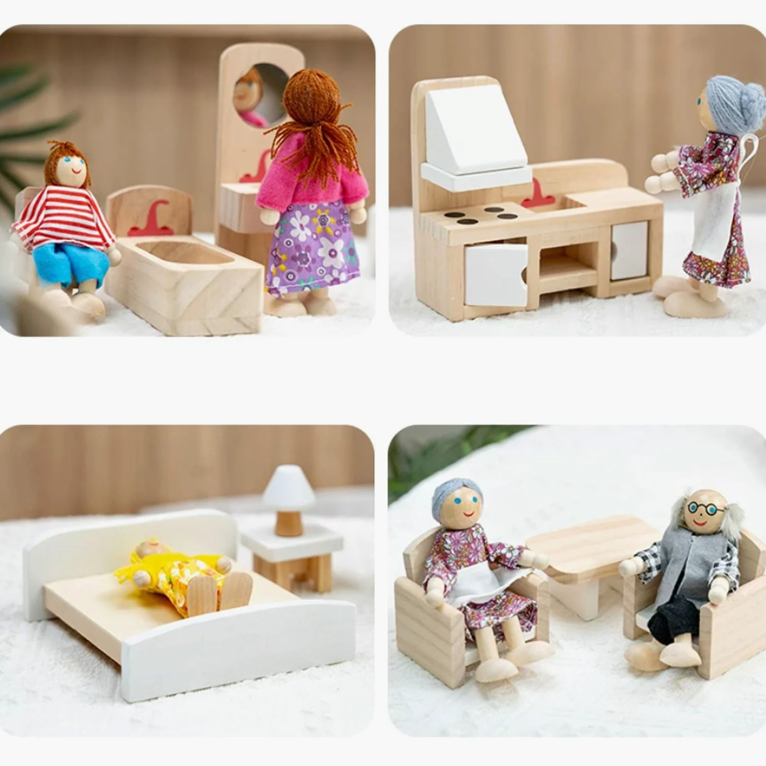 Set di mobili in Legno per casa delle Bambole Montessori | Accessori Mobili Miniatura Simulazione Domestica, Kit Arredamento Casa delle Bambole Gioco Ruolo