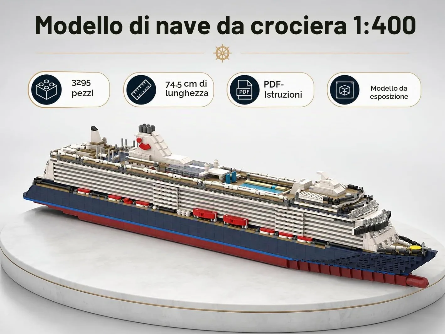 ToyGhillied Set di modelli di nave da crociera, scala 1/400, mattoncini compatibili con tutte le grandi marche, kit per display o regalo, MOC-174915 (3295PCS)