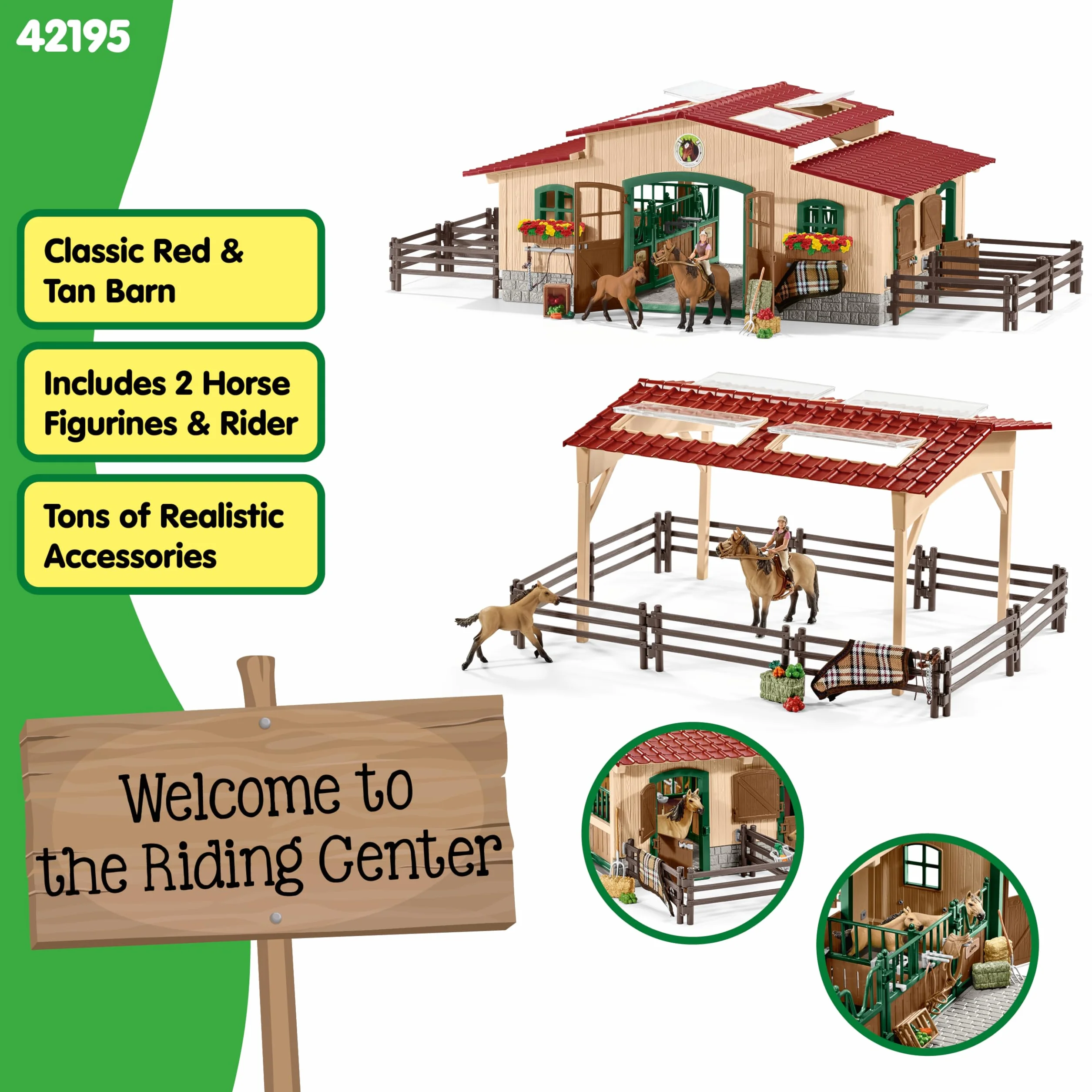 Schleich FARM WORLD | Scuderia con cavalli e accessori 42195 | dai 3 anni | Set con scuderia, paddock, 2 cavalli, figura ragazza e accessori | Giocattolo fattoria da 3 anni | 96 pezzi | Esclusiva Amazo