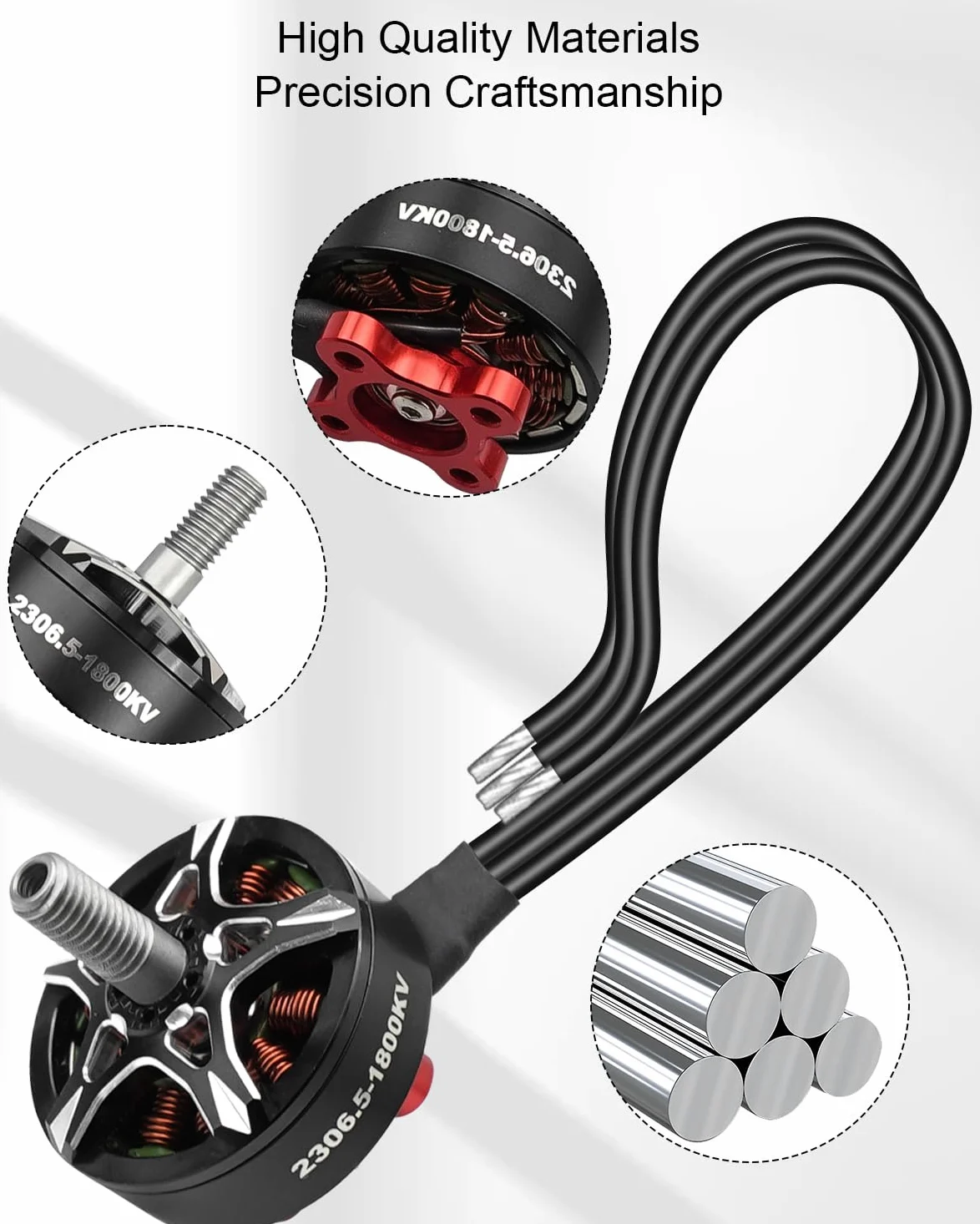 FPV Drone Motor 2306.5 1800KV 6S Brushless Motor Fit for FPV Racing Drone QAV Quadcopter, 4 Pz