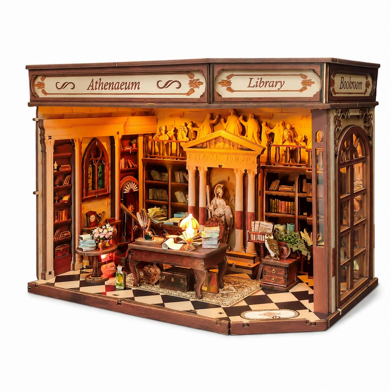 GOOGO Kit Book Nook, casa in miniatura fai da te Book Nook con luce LED, puzzle 3D in legno, fermalibri decorativo per libreria, regalo creativo per adulti e ragazzi dai 14 anni in su (Studio)