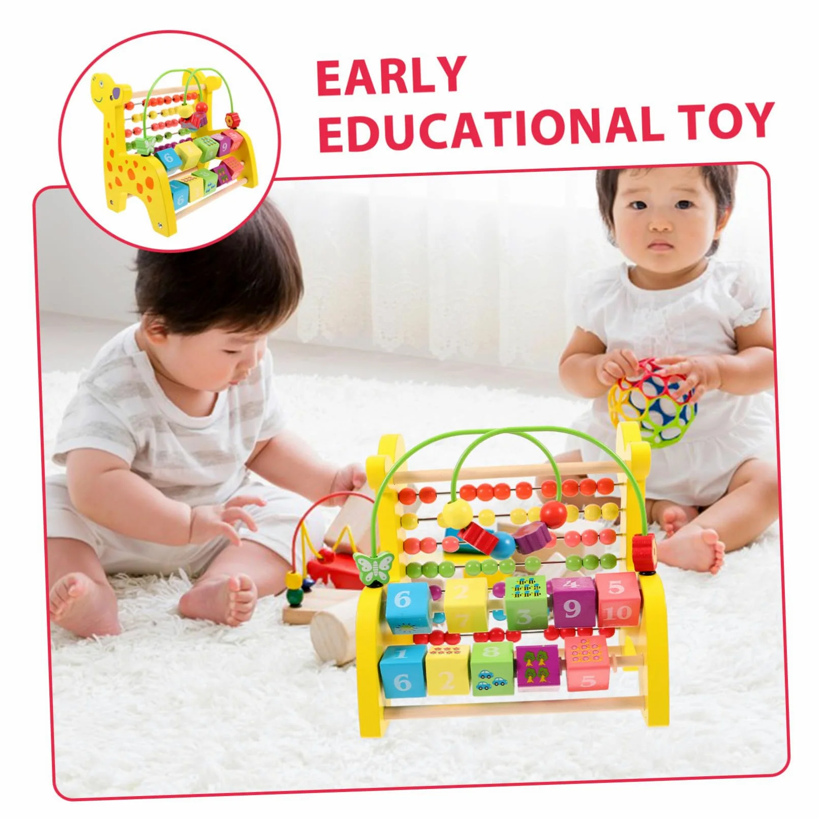 BESTonZON Abaco Giocattolo Giraffa in Legno per Ragazzo Ragazza, 1 Pz | Strumento Didattico per Contare, Riconoscimento di Numeri, Figure e Colori, per Ragazzo Ragazza