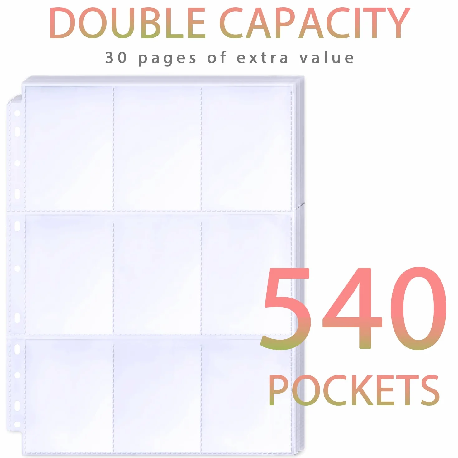 540 Buste per Carte da Collezione, Doppio Lato 9 Sacchetti, Fogli di Carte Ultra Trasparenti 11 Fori per Raccoglitore ad Anelli 2/3/4, Buste per Carte da Gioco, Carte di Calcio