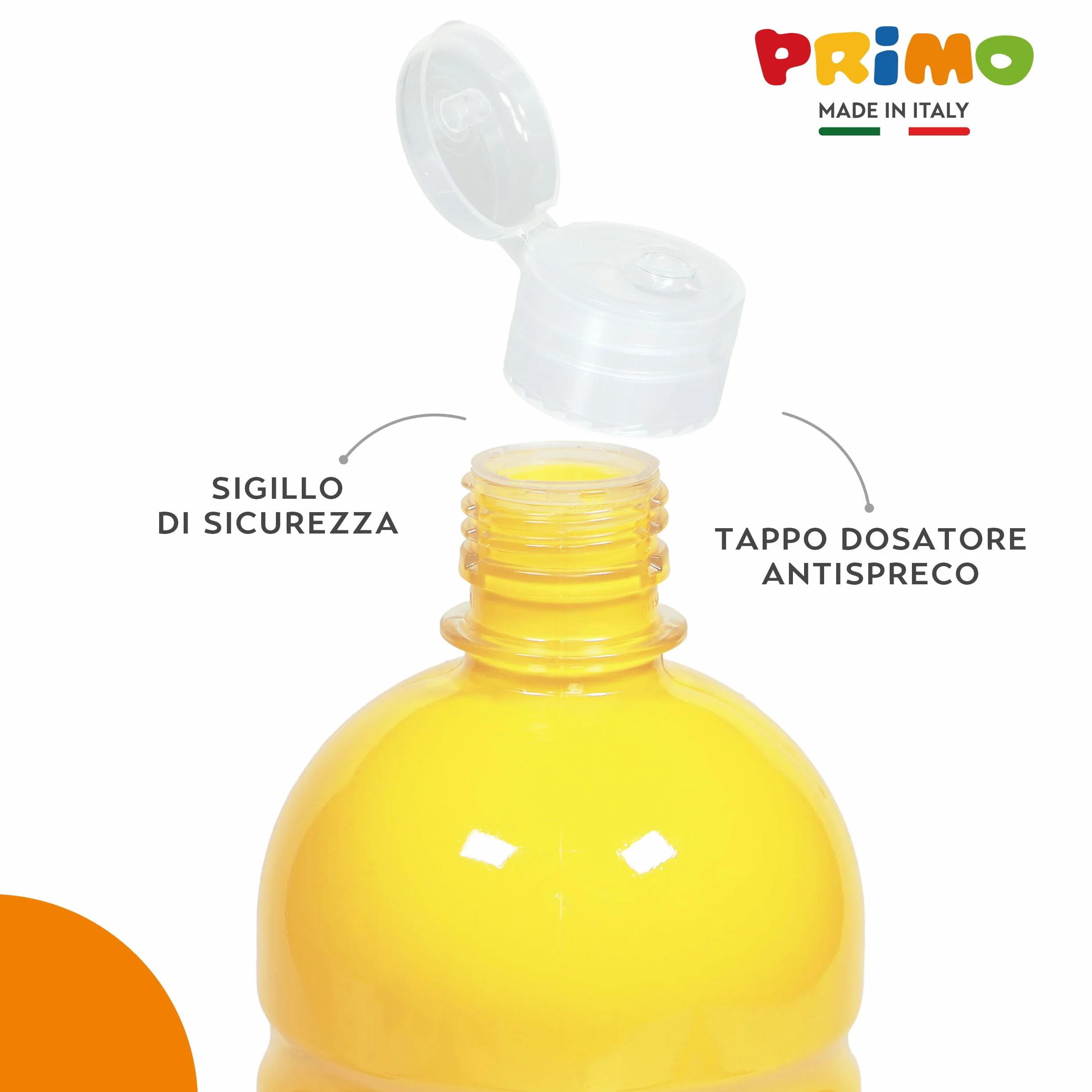 PRIMO Tempere Lavabili per Bambini 6 Colori 1L con Dosatore Pittura Carta Stoffa Vetro